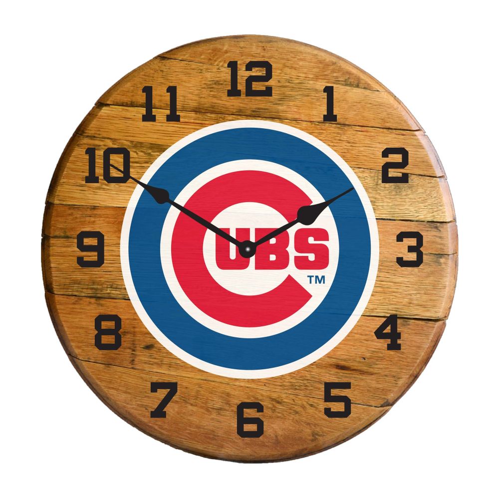 Chicago Cubs Oak Barrel Clock