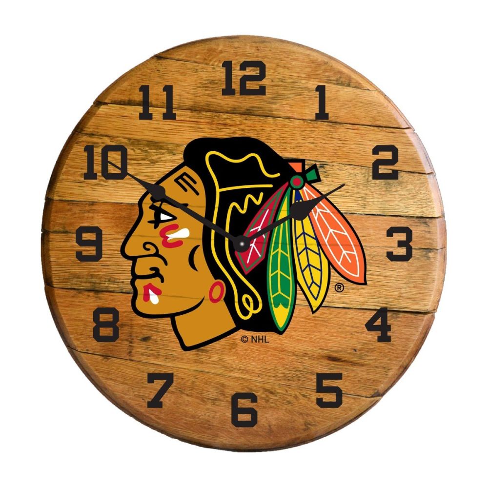 Chicago Blackhawks Oak Barrel Clock