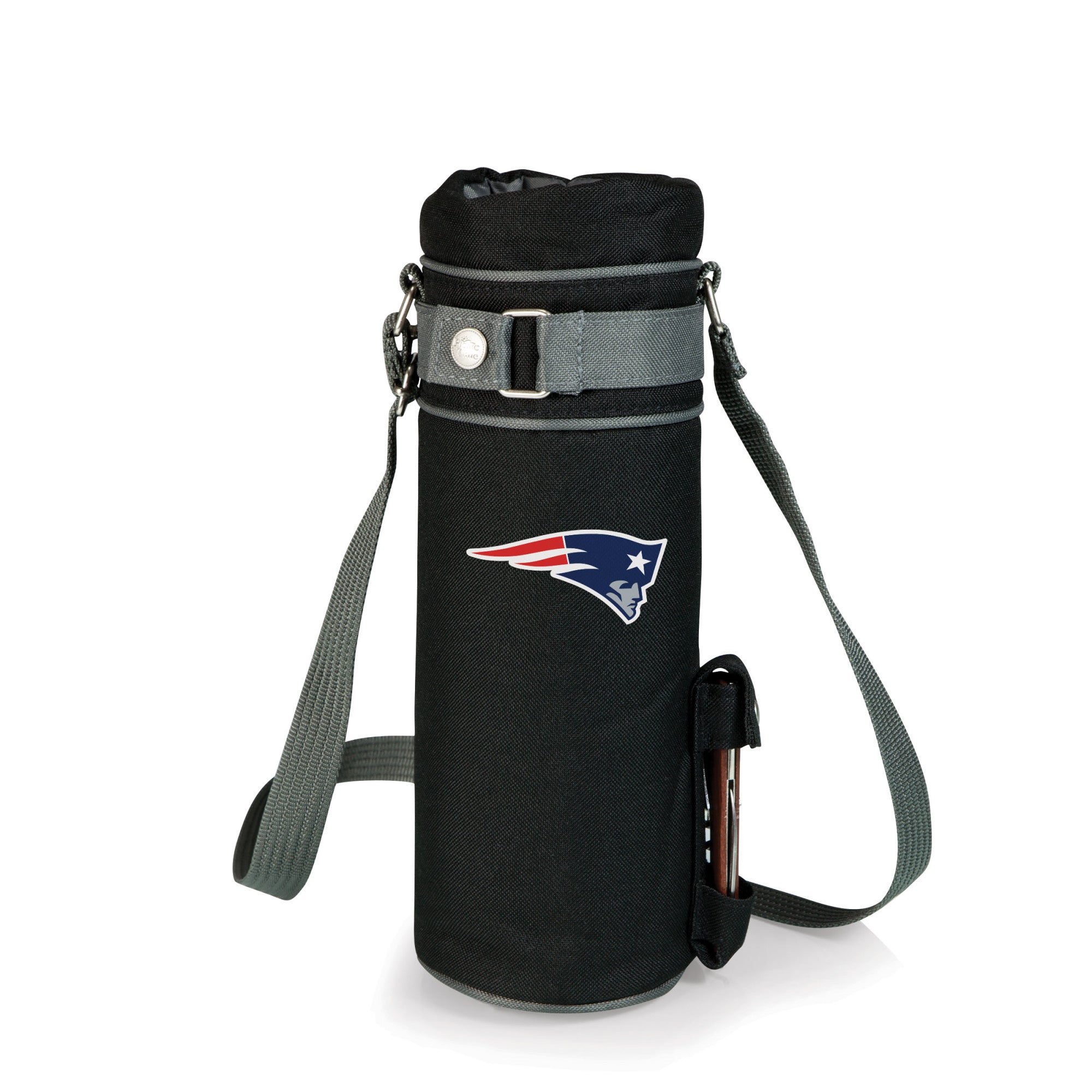 New England Patriots - Wine Sack Beverage Tote, (Black with Gray Accents)