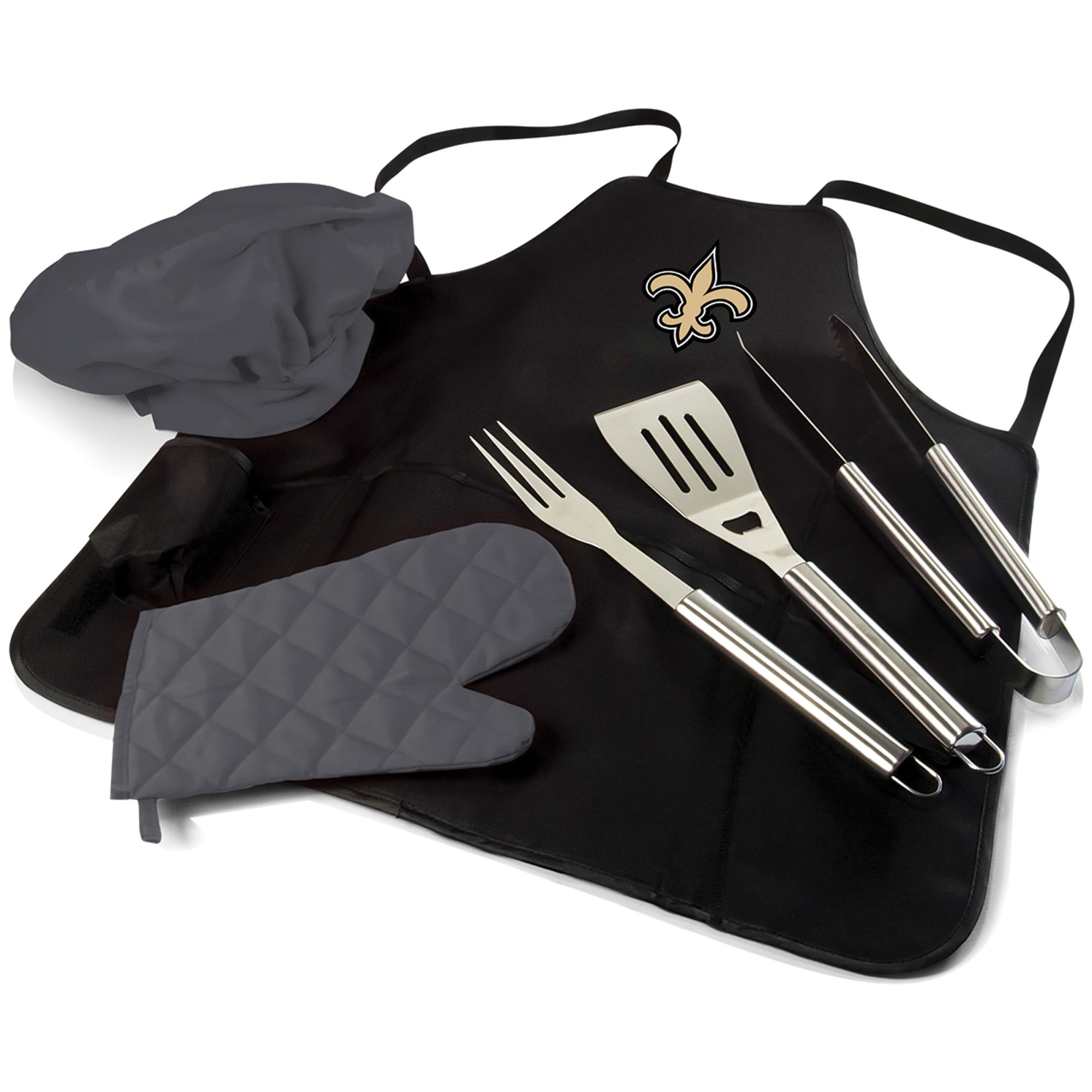 New Orleans Saints - BBQ Apron Tote Pro Grill Set, (Black with Gray Accents)