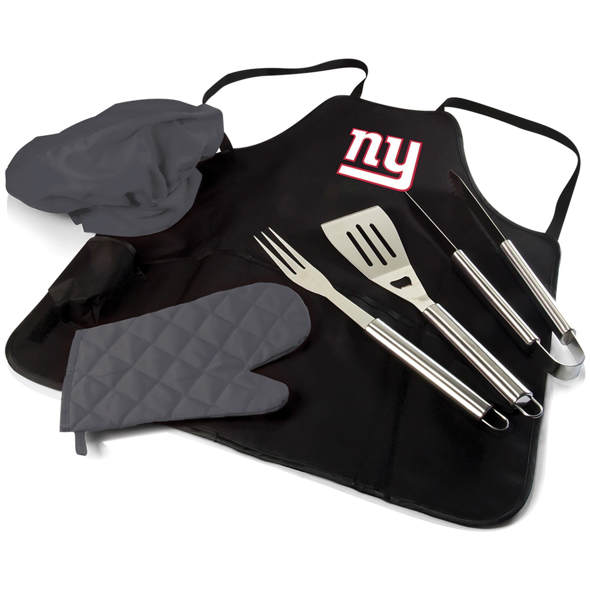 New York Giants - BBQ Apron Tote Pro Grill Set, (Black with Gray Accents)