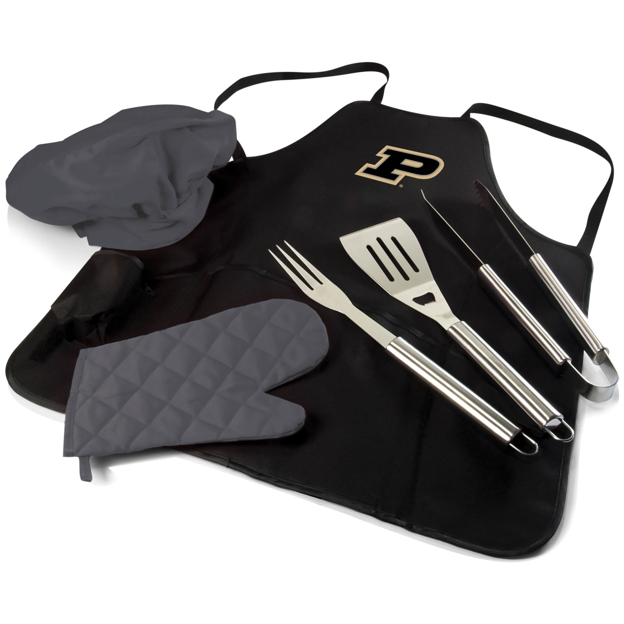 Purdue Boilermakers - BBQ Apron Tote Pro Grill Set, (Black with Gray Accents)