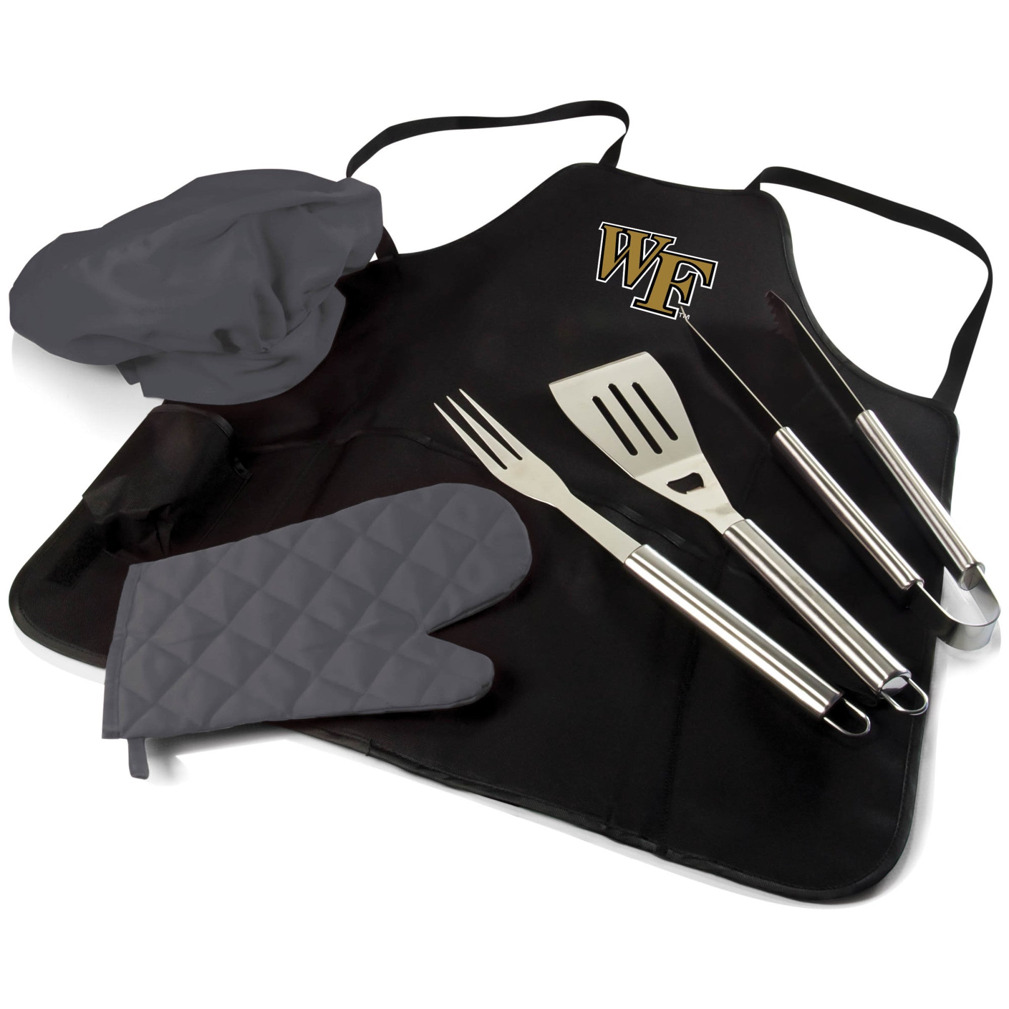 Wake Forest Demon Deacons - BBQ Apron Tote Pro Grill Set, (Black with Gray Accents)