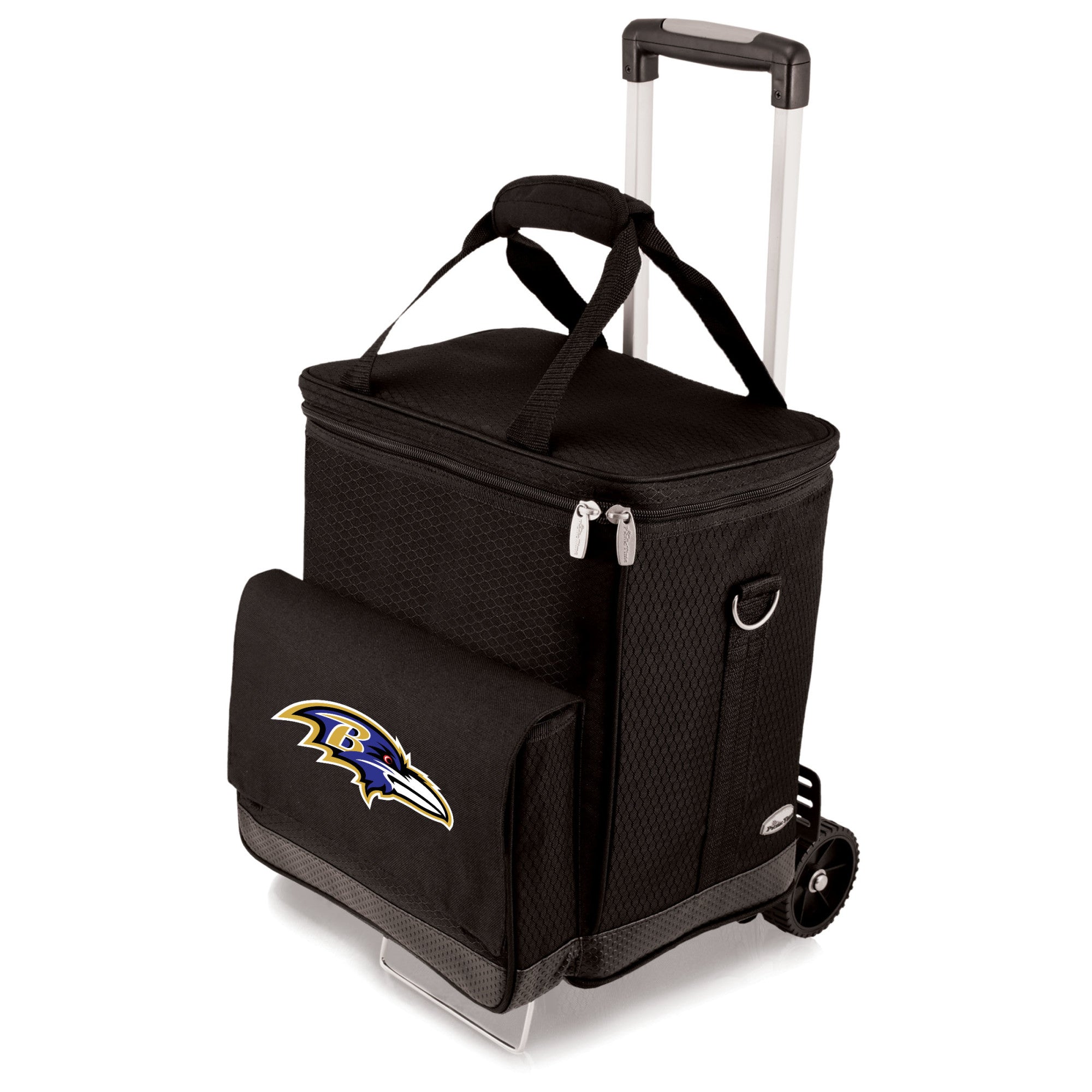 Baltimore Ravens - Cellar 6-Bottle Wine Carrier & Cooler Tote with Trolley, (Black with Gray Accents)