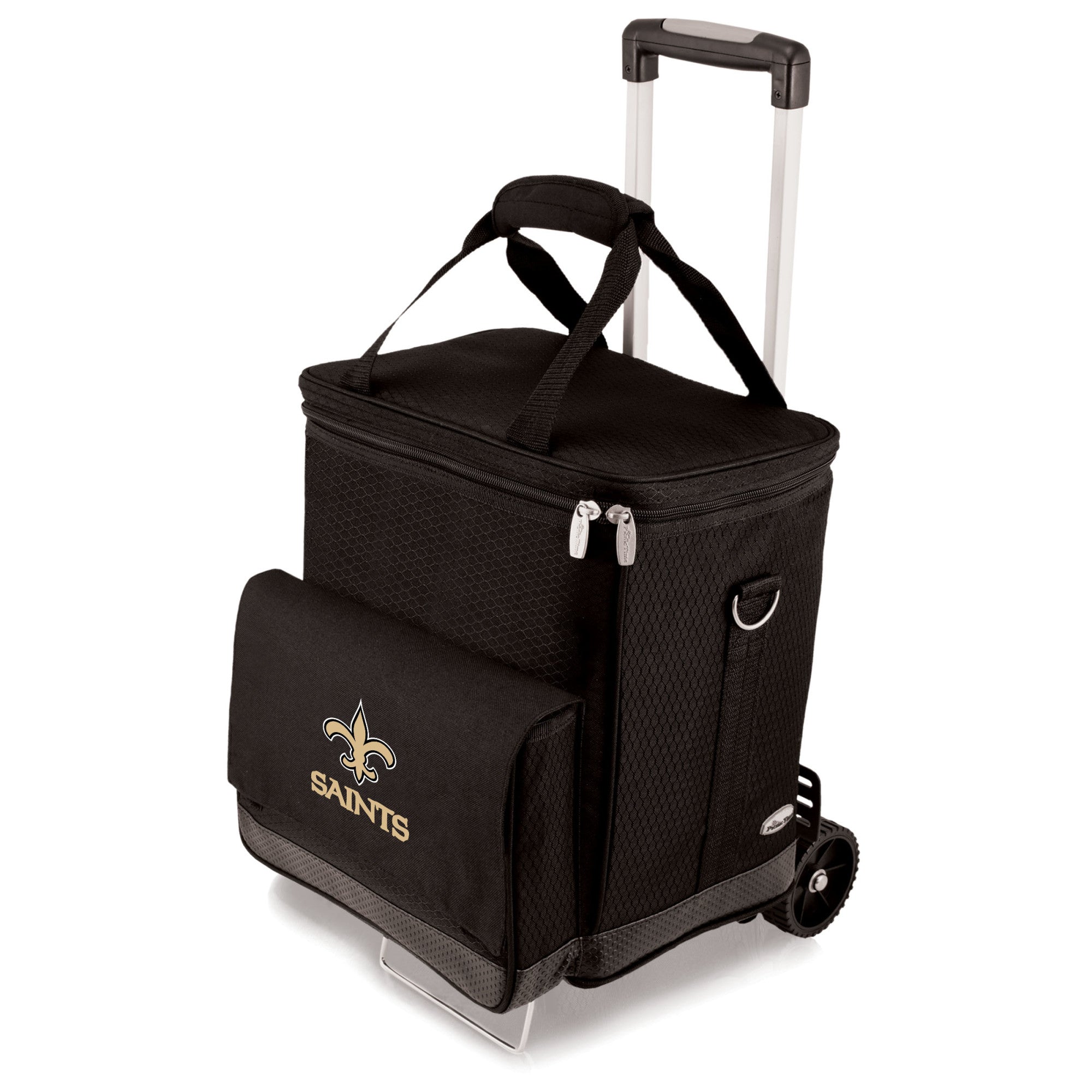 New Orleans Saints - Cellar 6-Bottle Wine Carrier & Cooler Tote with Trolley, (Black with Gray Accents)