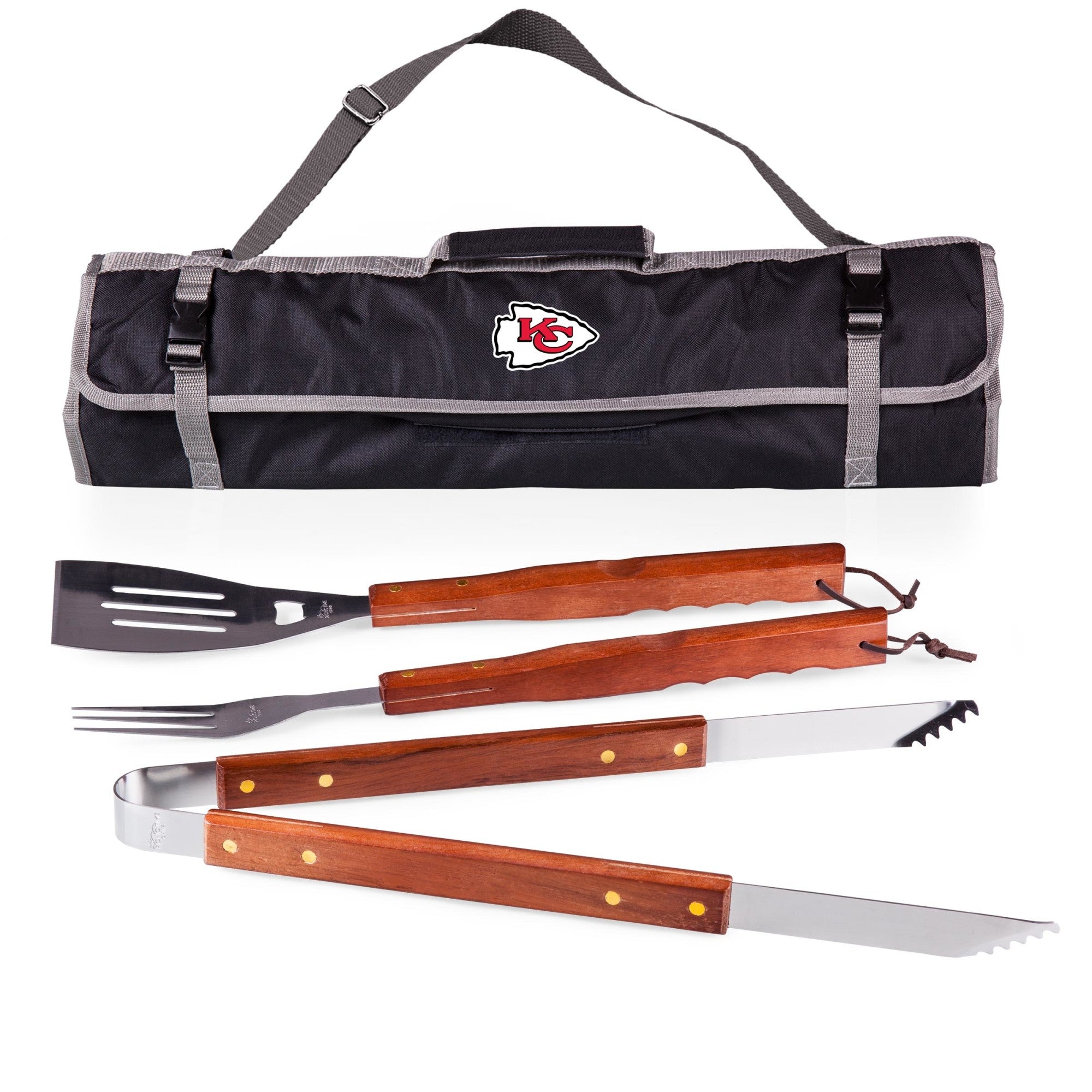 Kansas City Chiefs - 3-Piece BBQ Tote & Grill Set, (Black with Gray Accents)