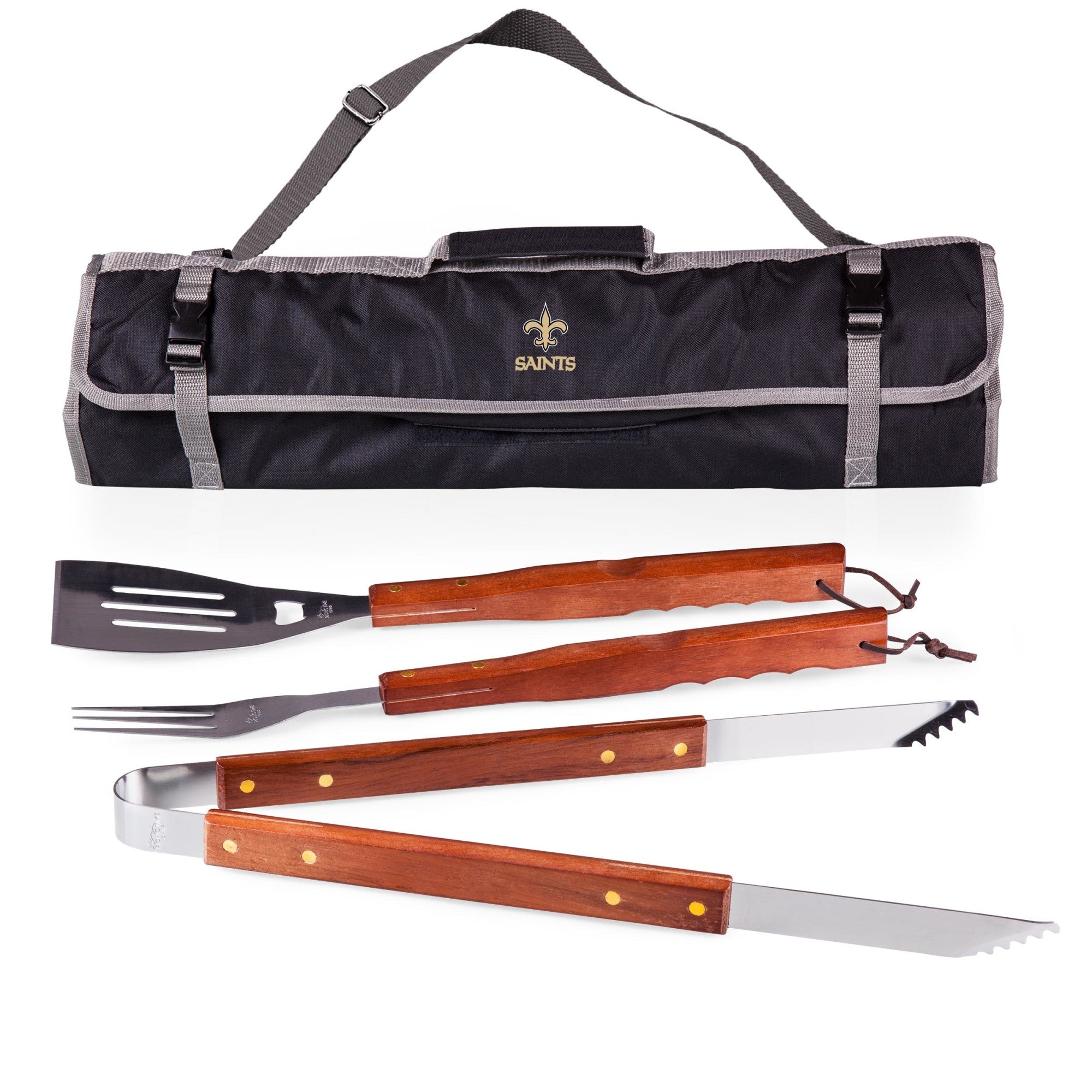 New Orleans Saints - 3-Piece BBQ Tote & Grill Set, (Black with Gray Accents)
