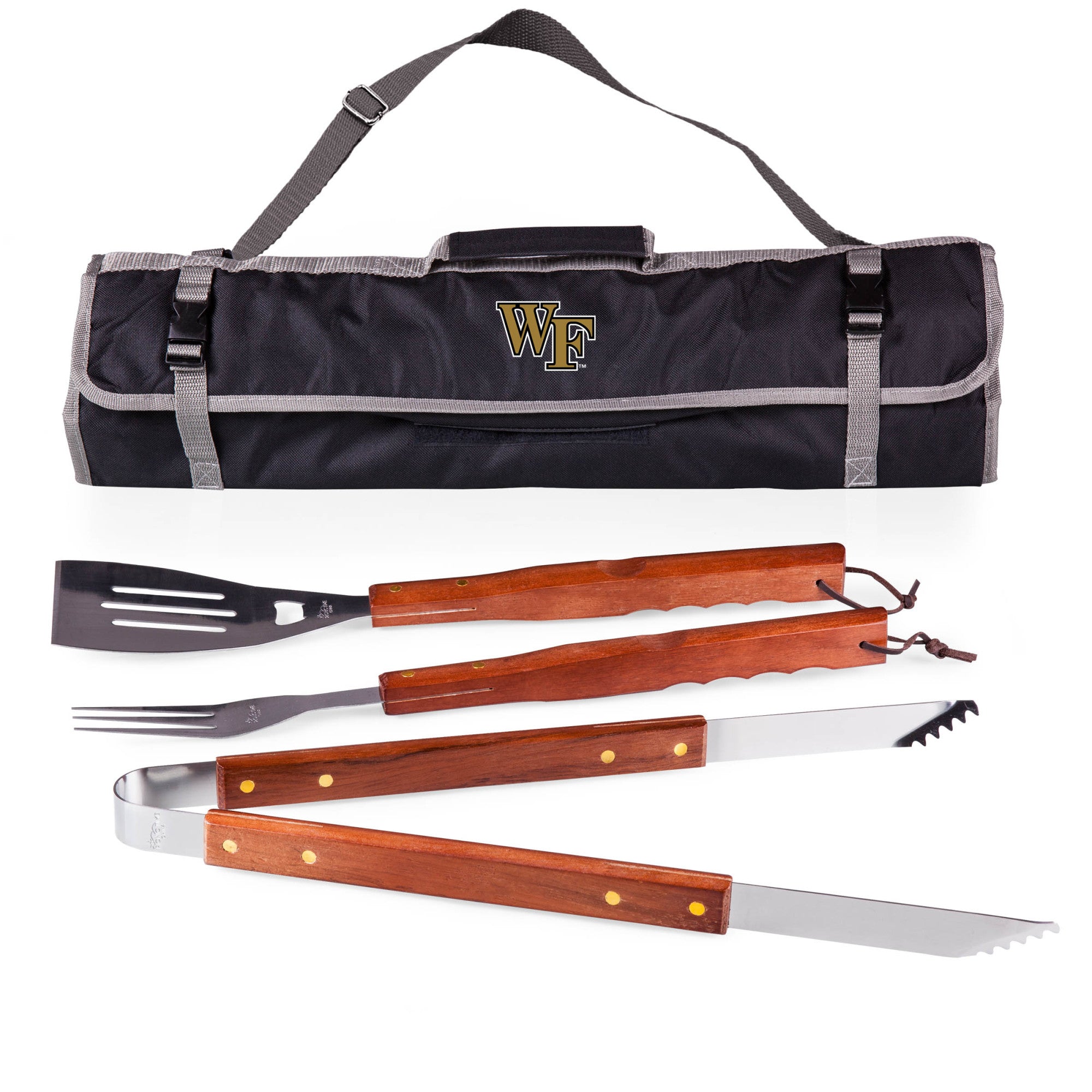 Wake Forest Demon Deacons - 3-Piece BBQ Tote & Grill Set, (Black with Gray Accents)