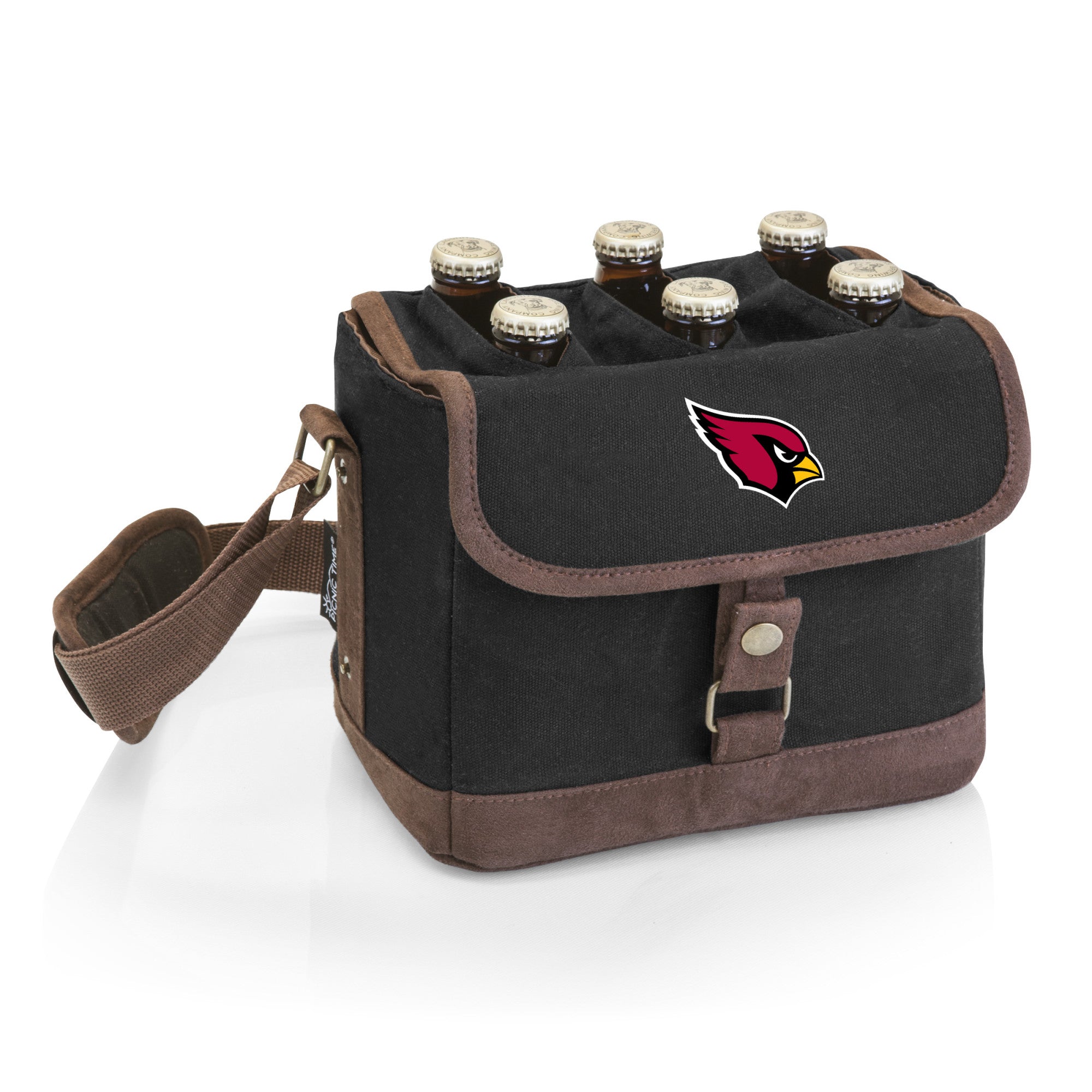 Arizona Cardinals - Beer Caddy Cooler Tote with Opener, (Black with Brown Accents)