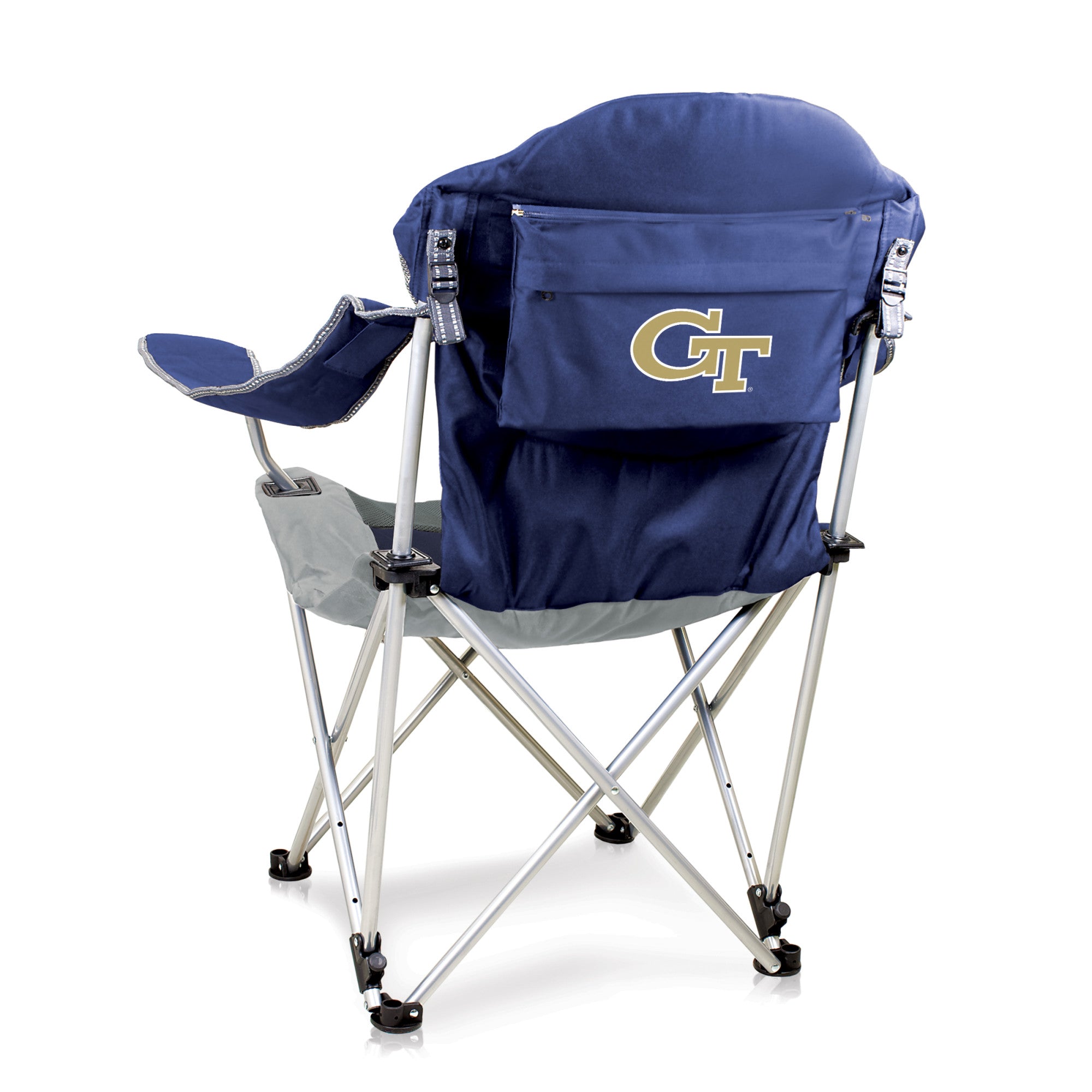 Georgia Tech Yellow Jackets - Reclining Camp Chair, (Navy Blue with Gray Accents)