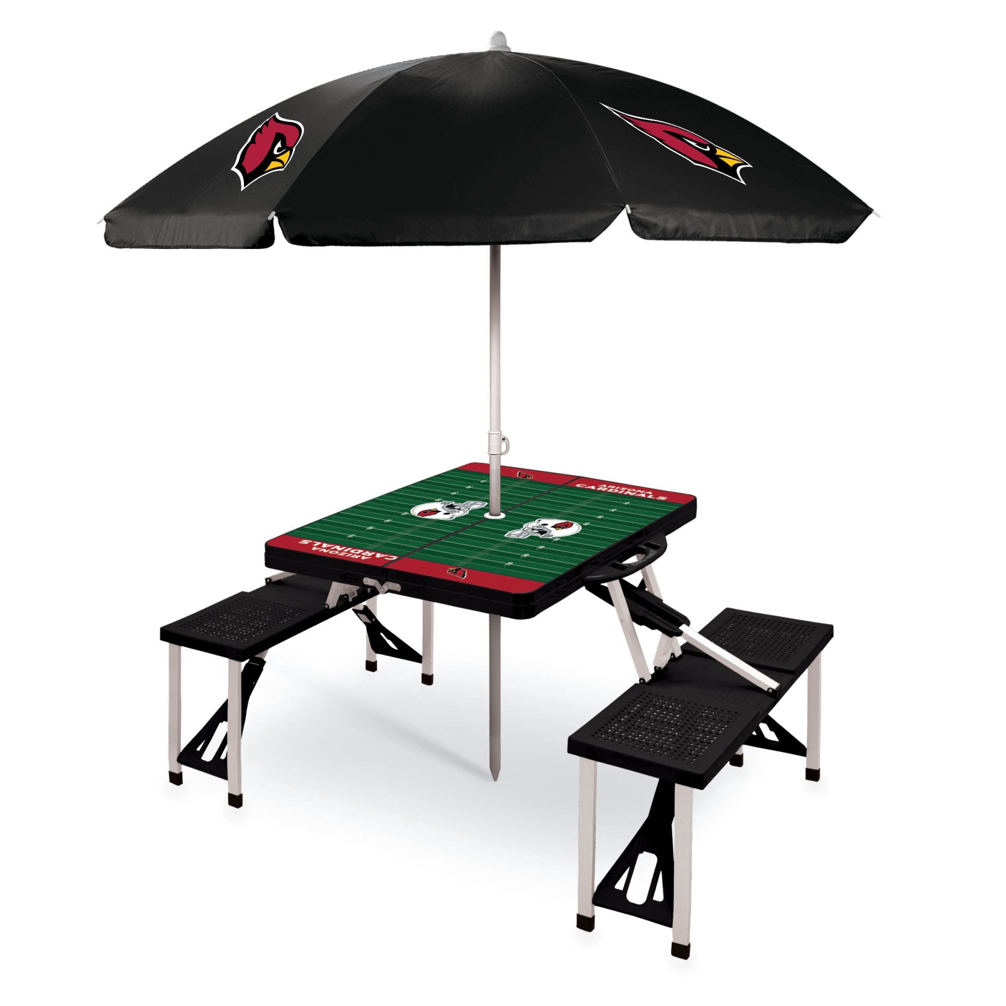 Arizona Cardinals  Picnic Table Portable Folding Table with Seats and Umbrella, (Black)