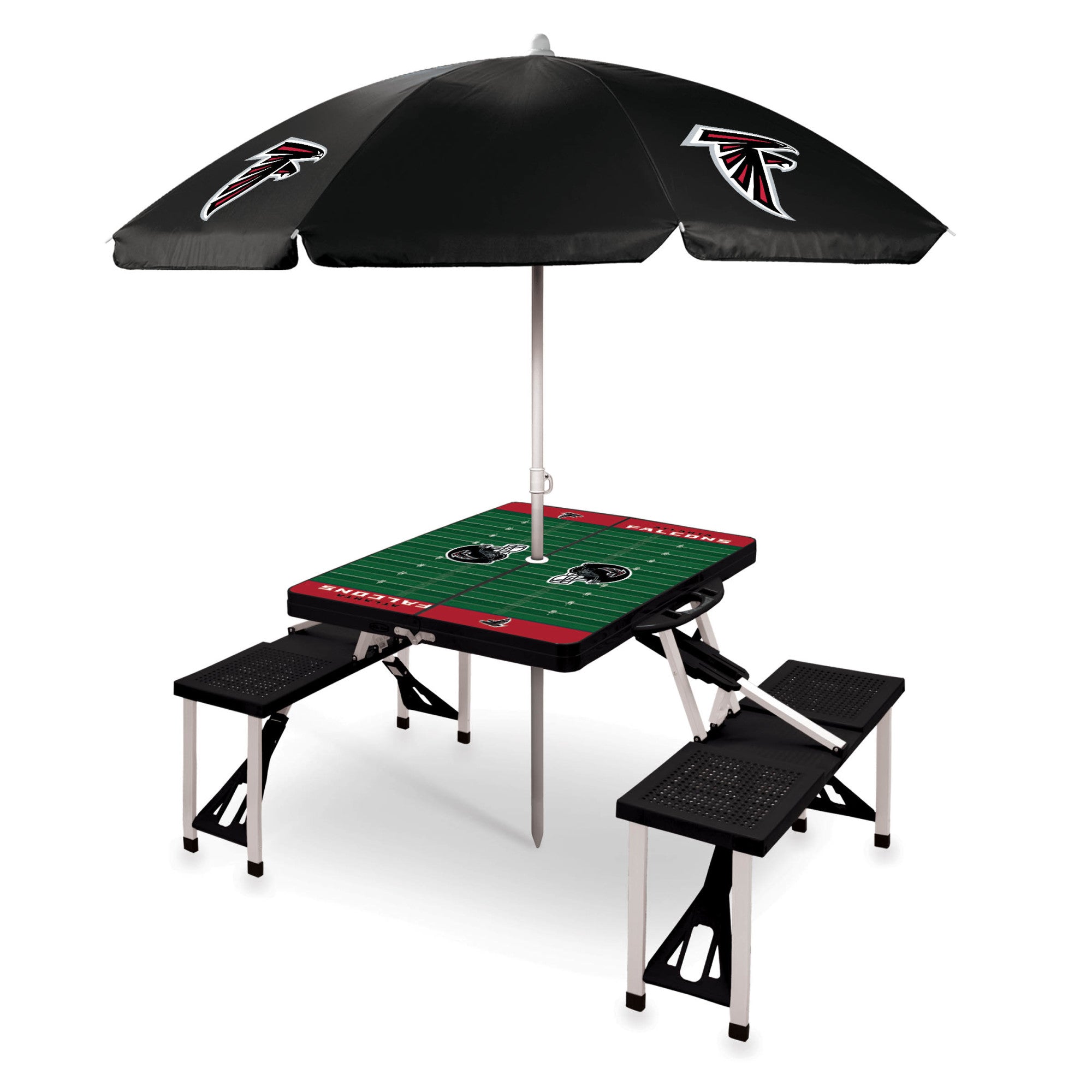 Atlanta Falcons - Picnic Table Portable Folding Table with Seats and Umbrella, (Black)