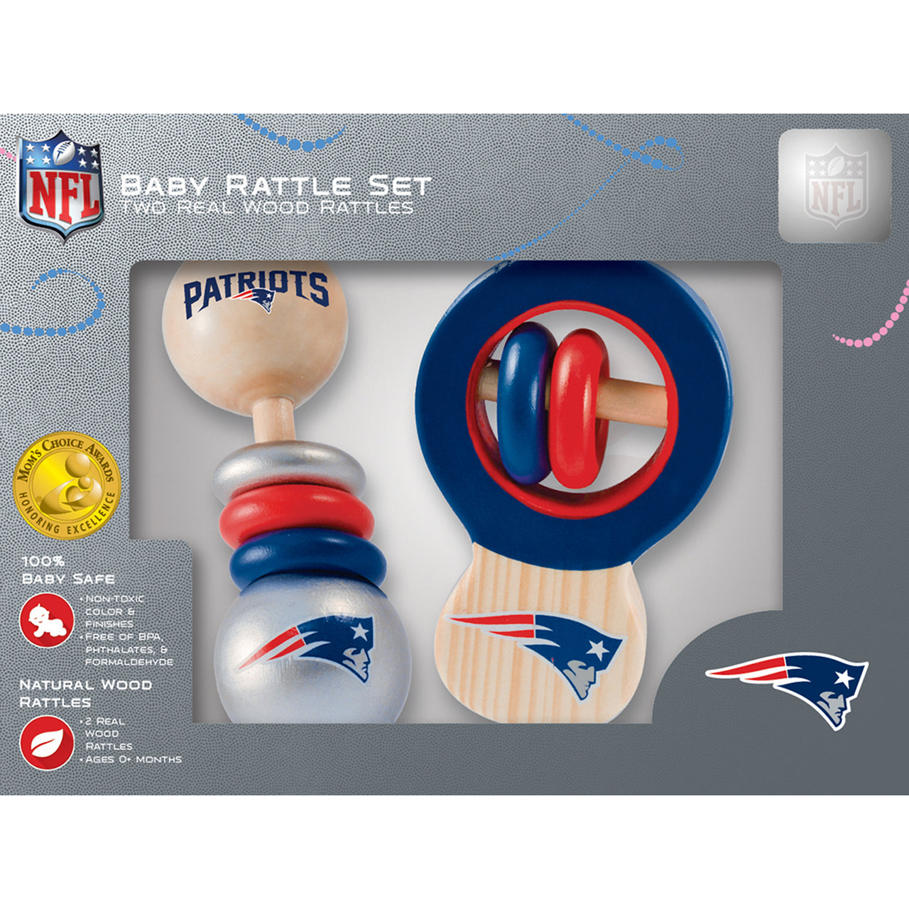 NEW ENGLAND PATRIOTS REAL WOOD BABY RATTLES ( 2-PACK)