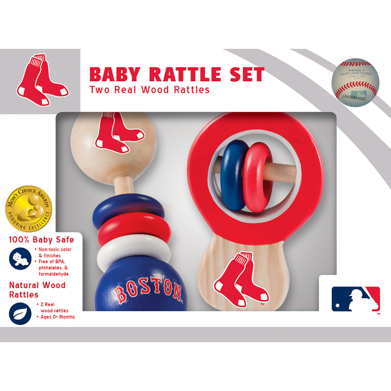 BOSTON RED SOX WOOD BABY RATTLES ( 2-PACK)