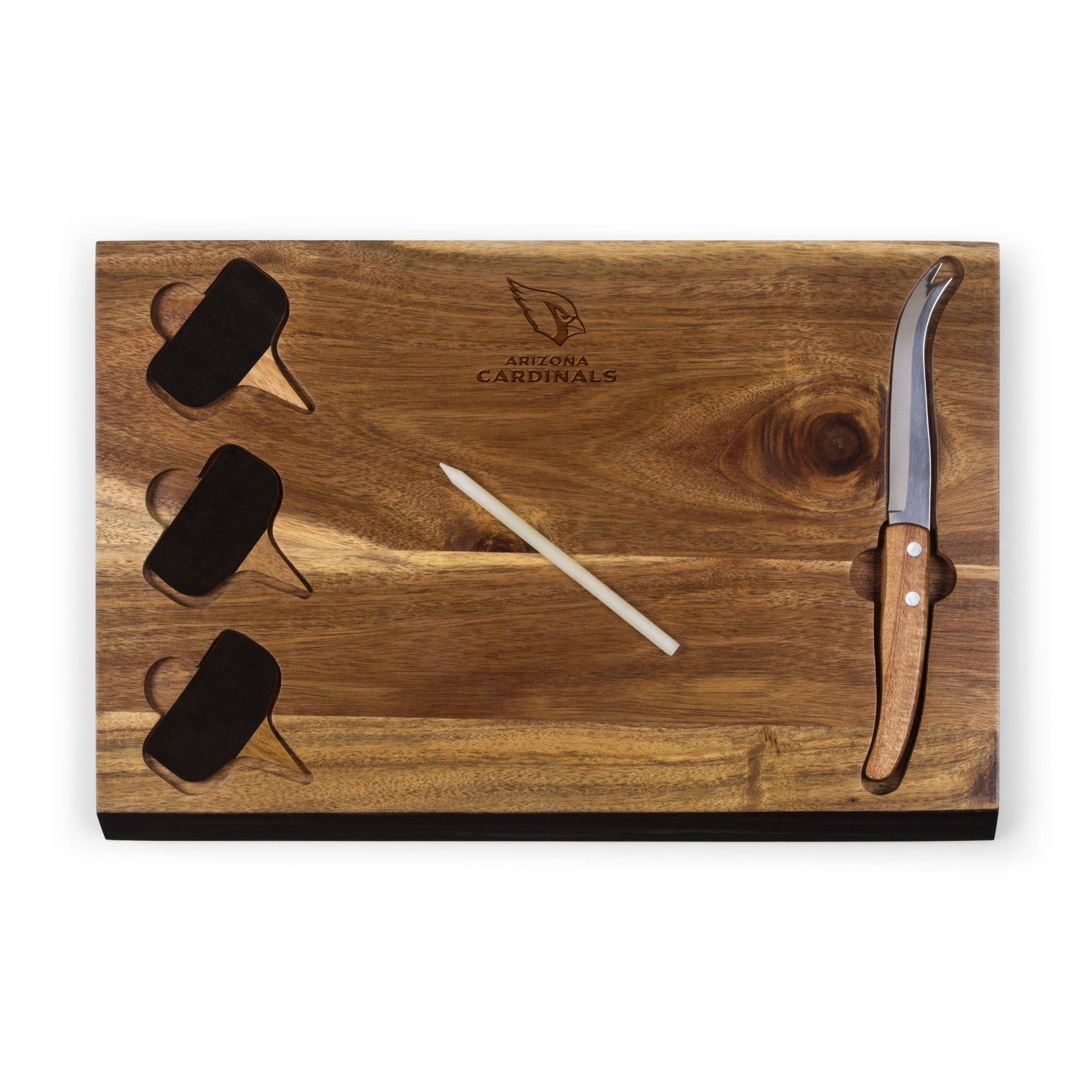 Arizona Cardinals - Delio Acacia Cheese Cutting Board & Tools Set, (Acacia Wood)