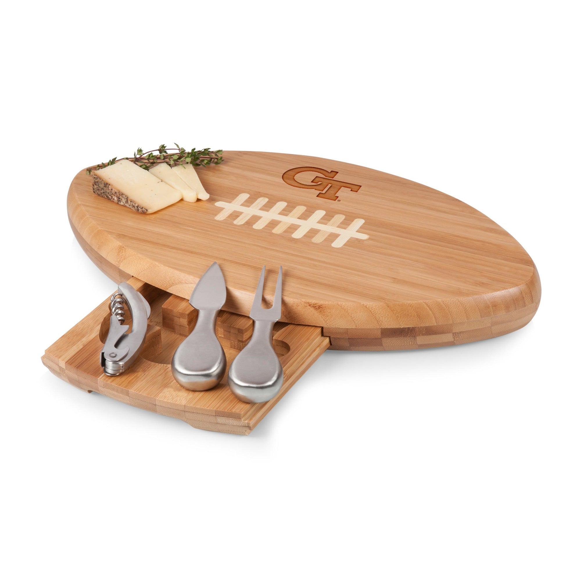 Georgia Tech Yellow Jackets - Quarterback Football Cheese Cutting Board & Tools Set, (Bamboo)