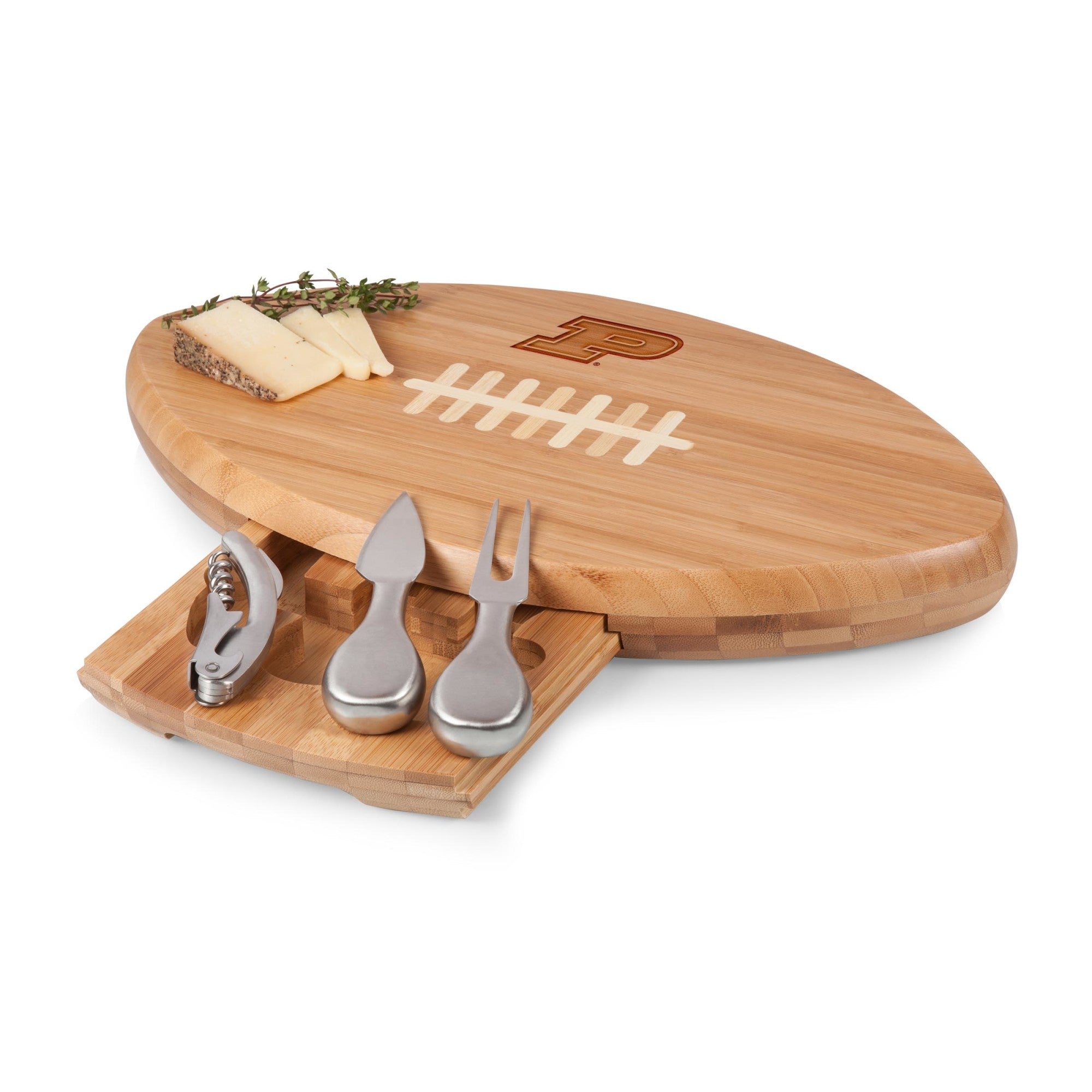 Purdue Boilermakers - Quarterback Football Cheese Cutting Board & Tools Set, (Bamboo)