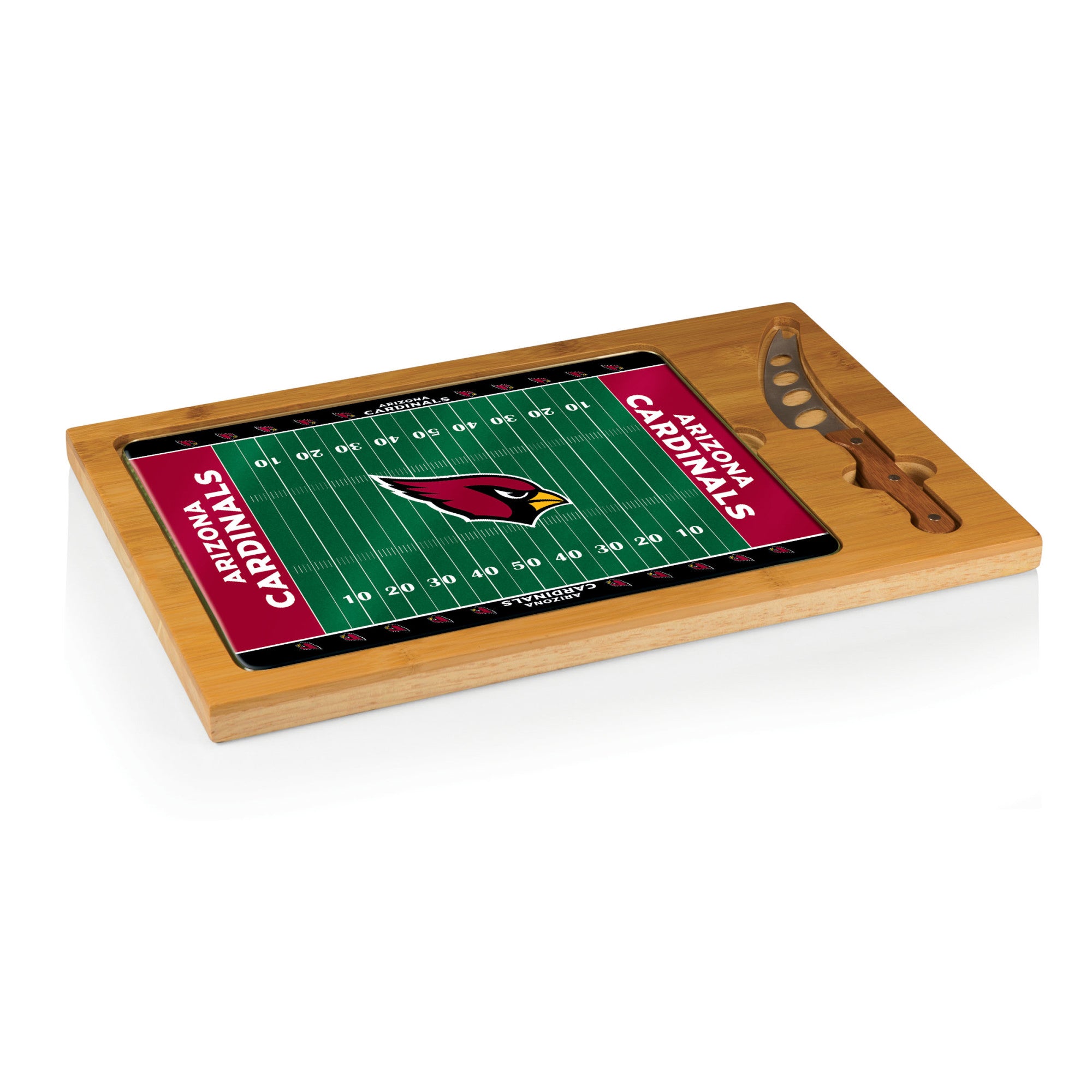 Arizona Cardinals - Icon Glass Top Cutting Board & Knife Set, (Rubberwood & Bamboo)