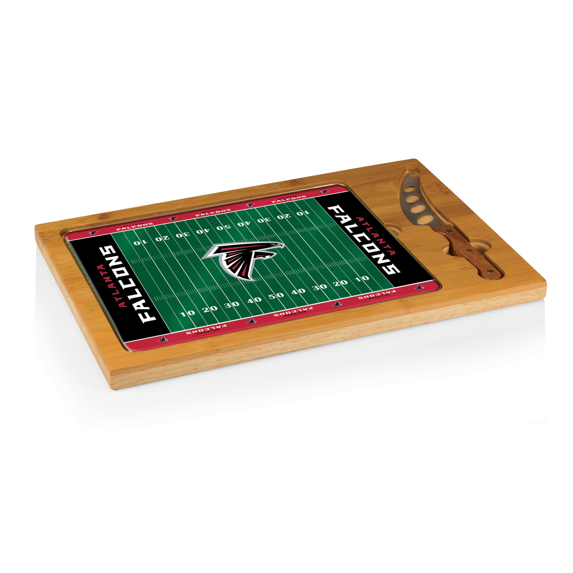 Atlanta Falcons - Icon Glass Top Cutting Board & Knife Set, (Rubberwood & Bamboo)