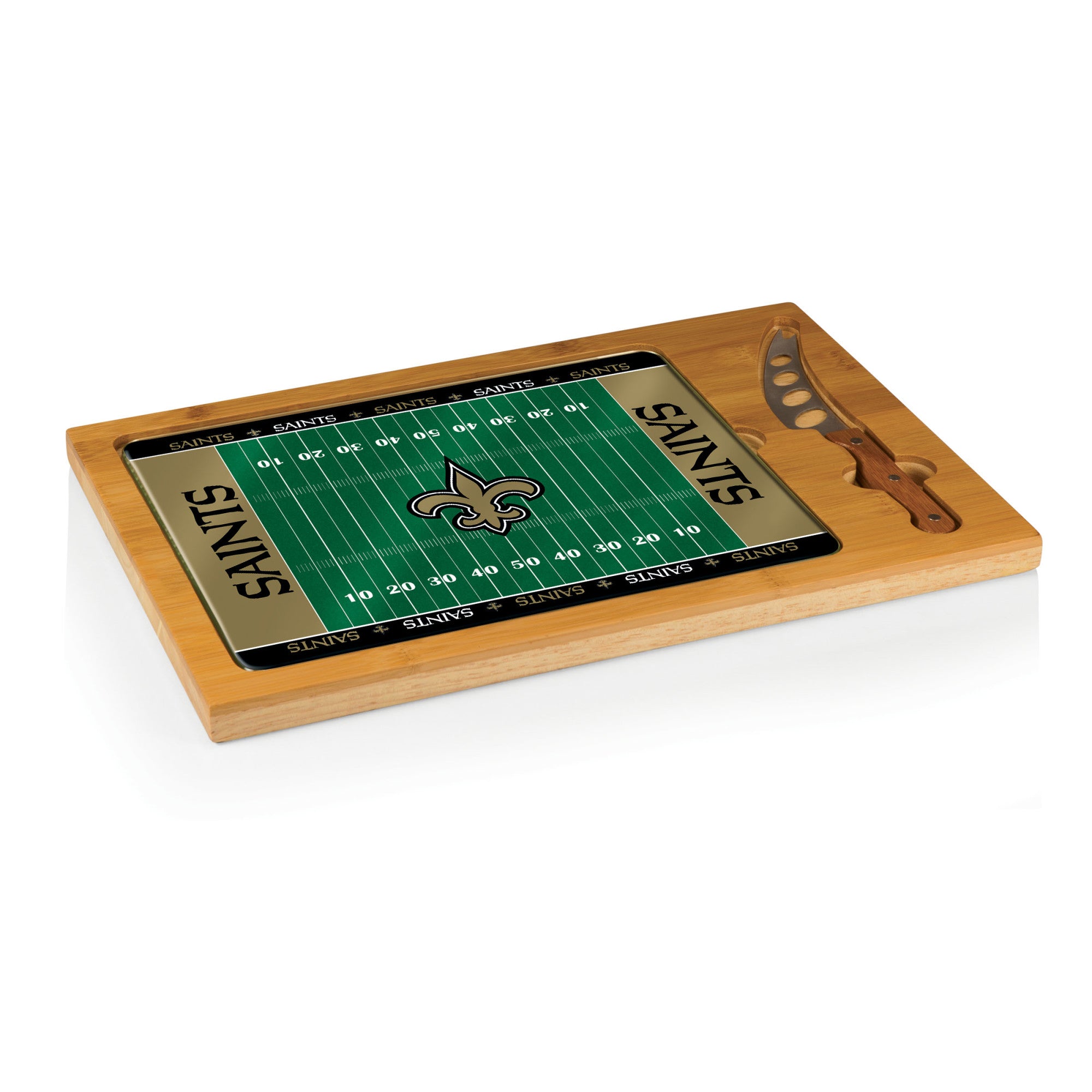 New Orleans Saints - Icon Glass Top Cutting Board & Knife Set, (Rubberwood & Bamboo)