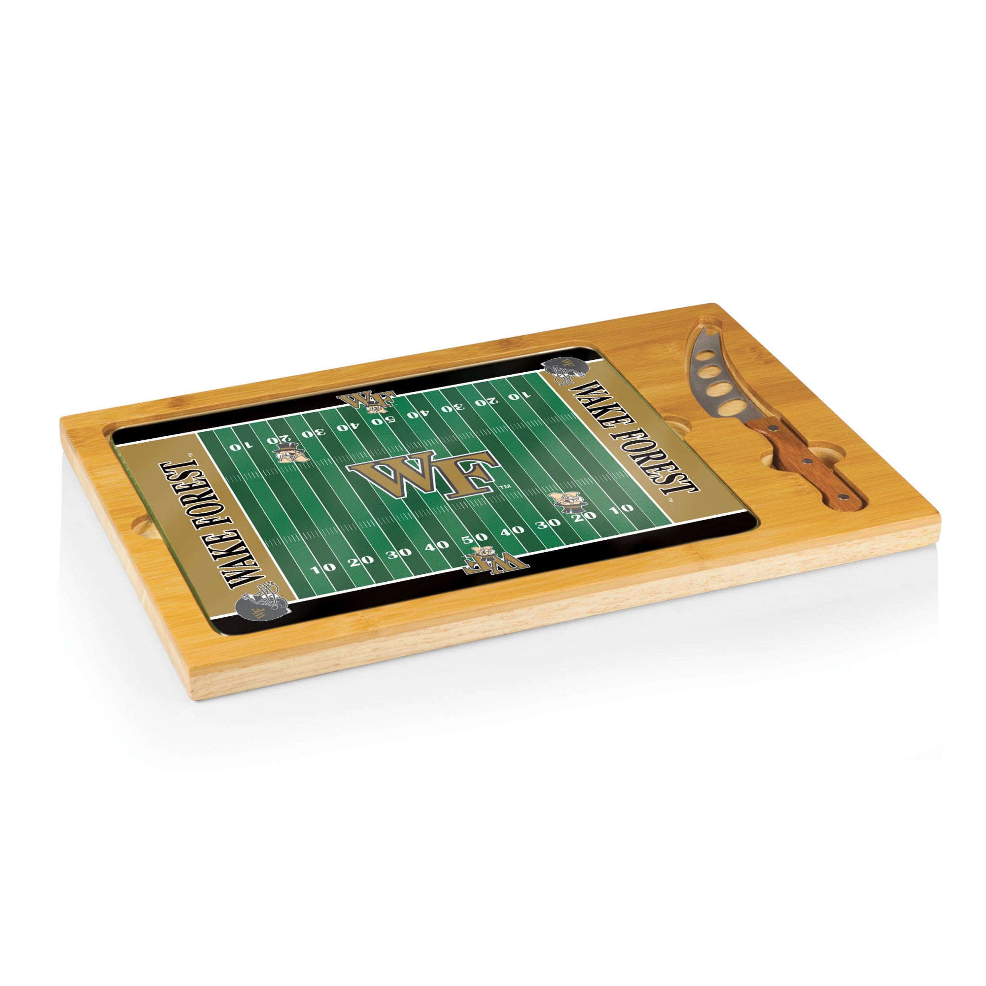 Wake Forest Demon Deacons - Icon Glass Top Cutting Board & Knife Set, (Rubberwood & Bamboo)