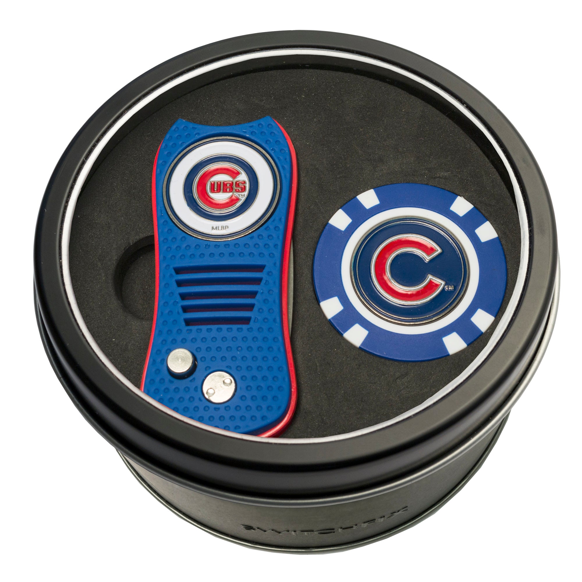 Chicago Cubs Switchblade Divot Tool + Golf Chip Tin Gift Set