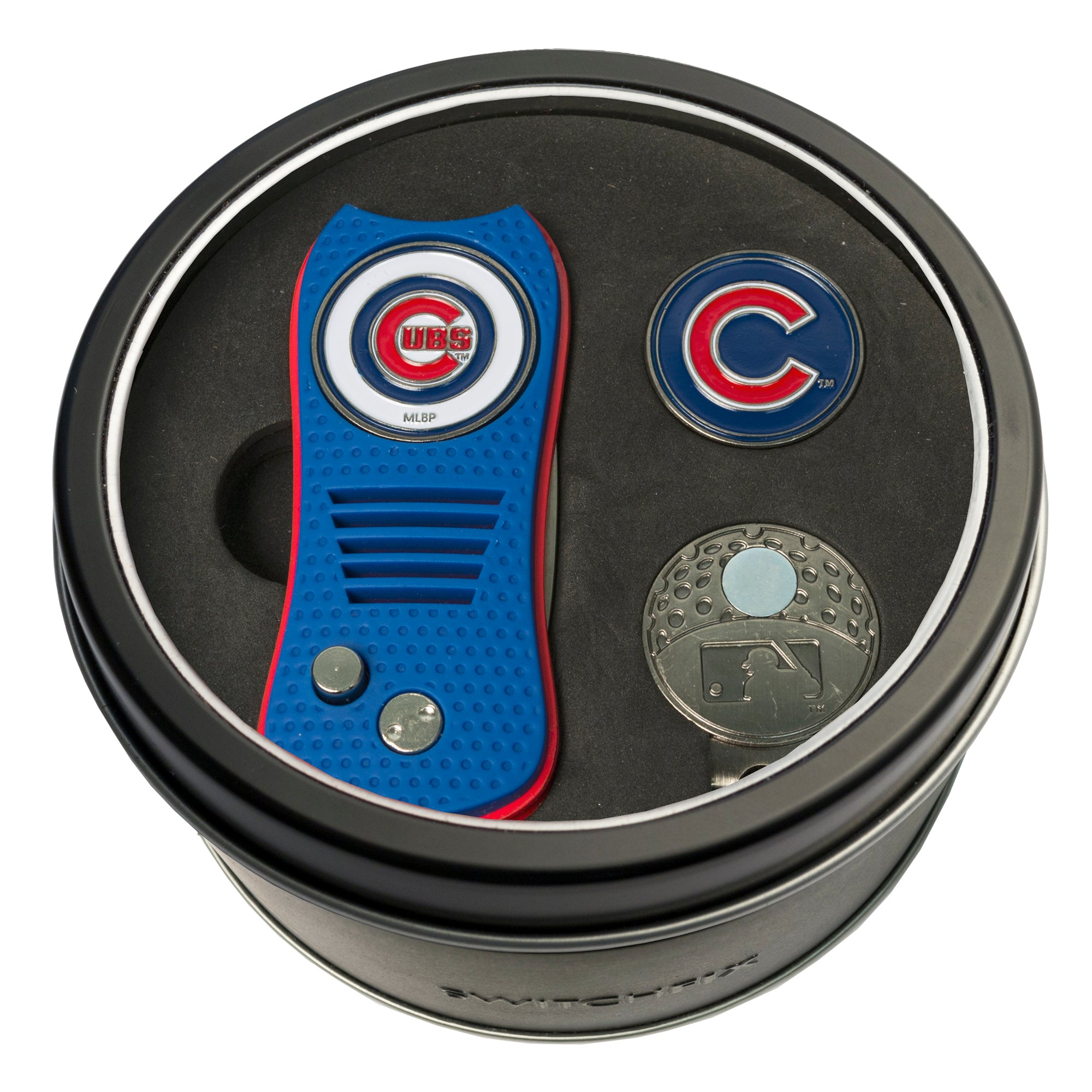 Chicago Cubs Switchblade Divot Tool + Cap Clip + Ball Marker Tin Gift Set