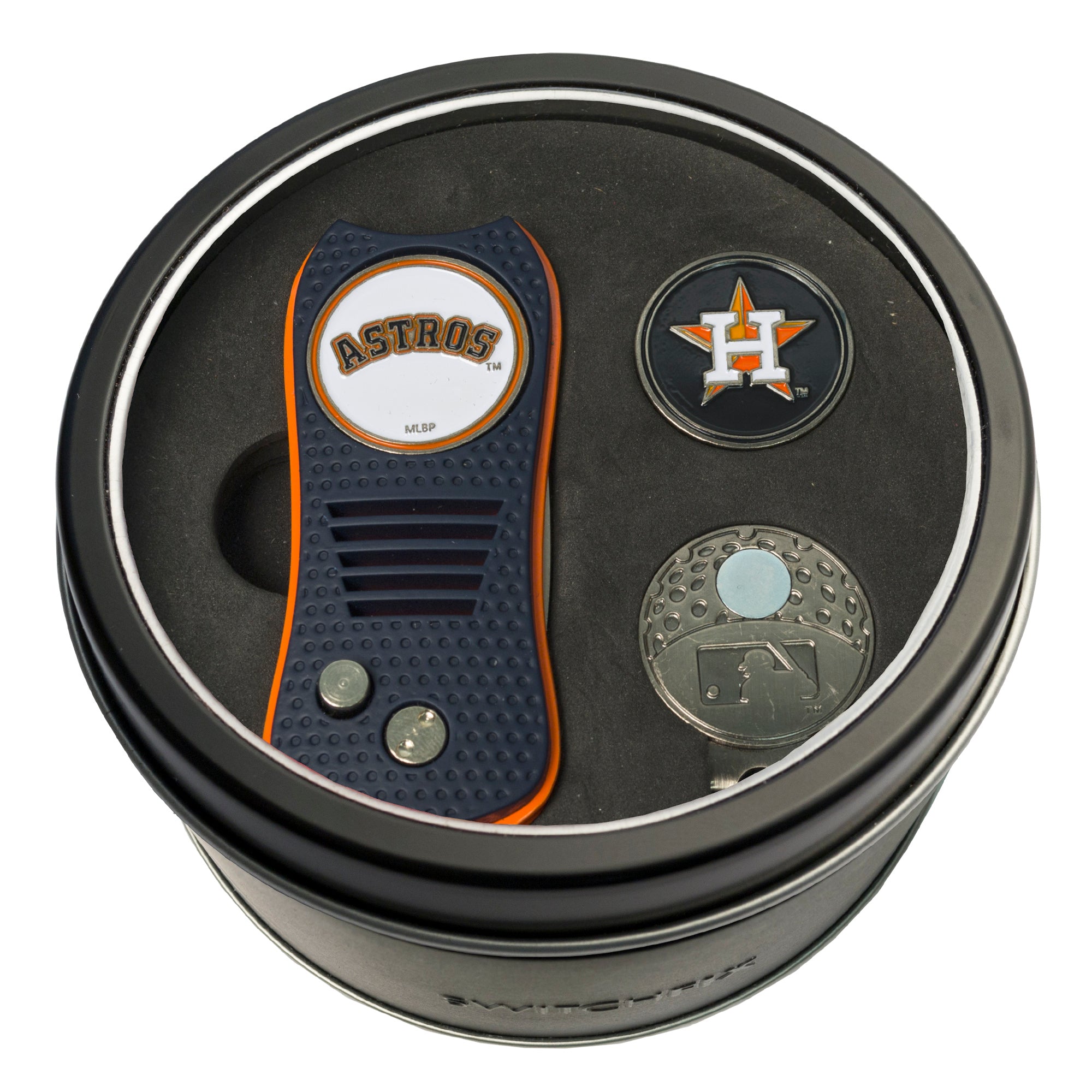 Houston Astros Switchblade Divot Tool + Cap Clip + Ball Marker Tin Gift Set