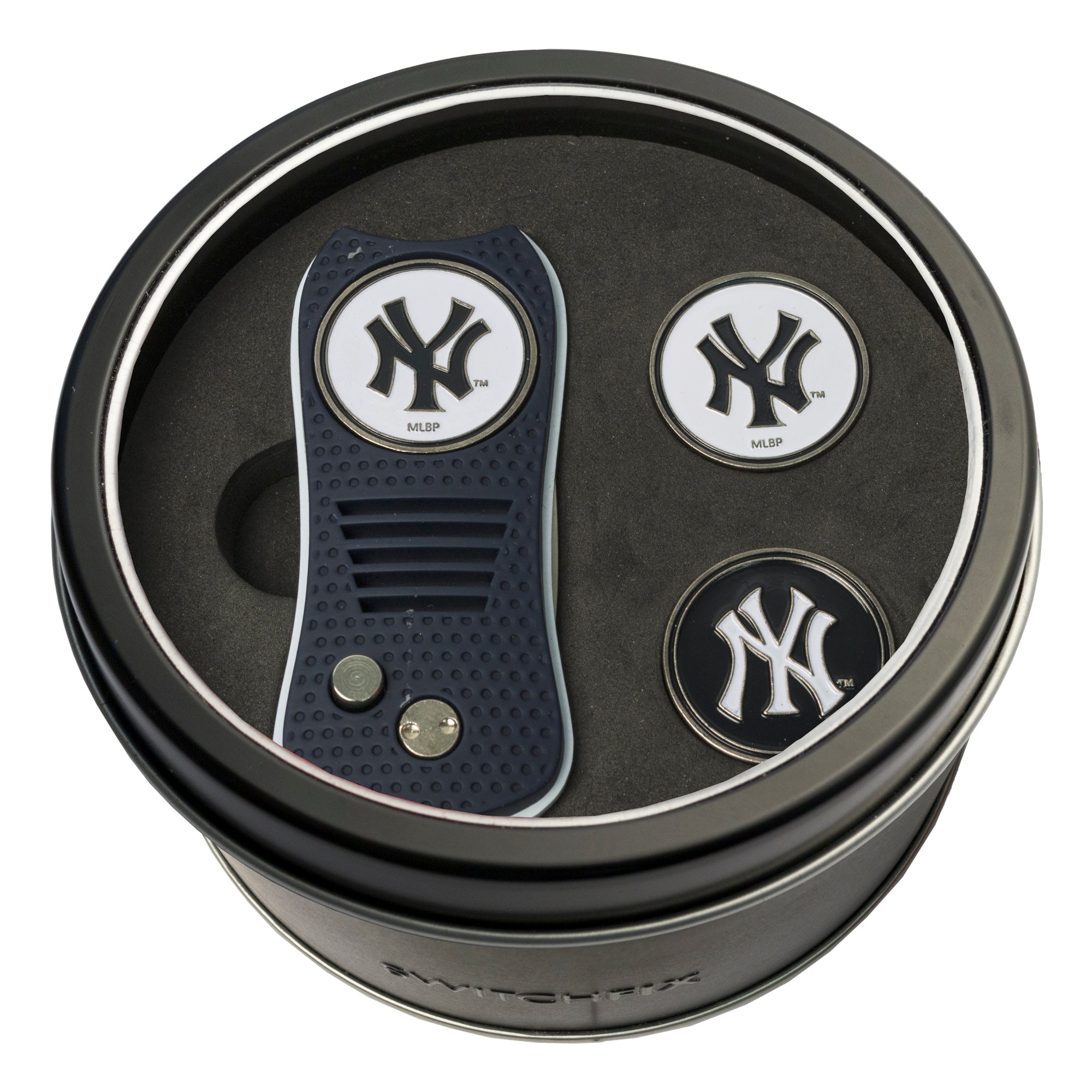 New York Yankees Switchblade Divot Tool + 2 Ball Marker Tin Gift Set