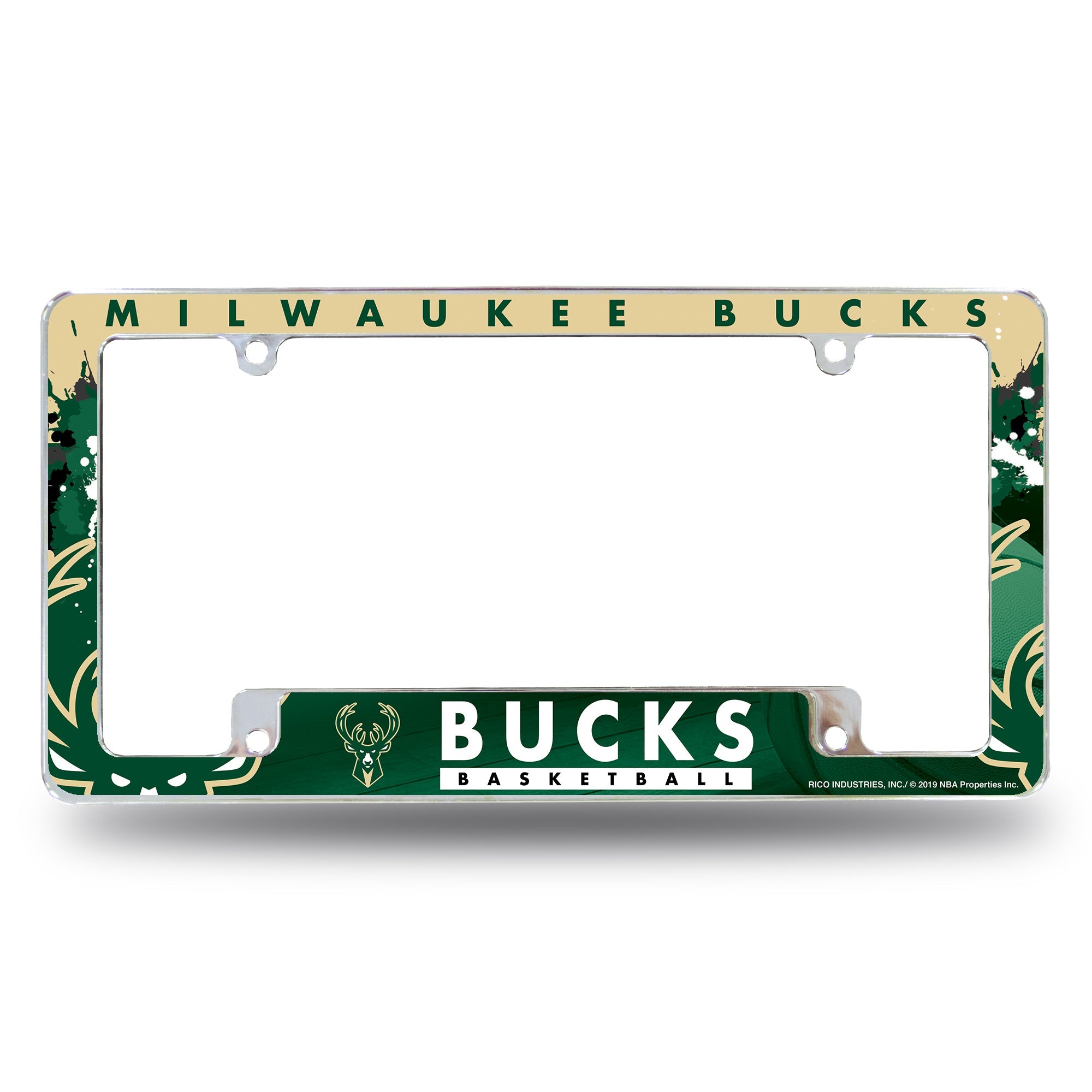 Milwaukee Bucks All Over 12 x 6 Chrome Frame
