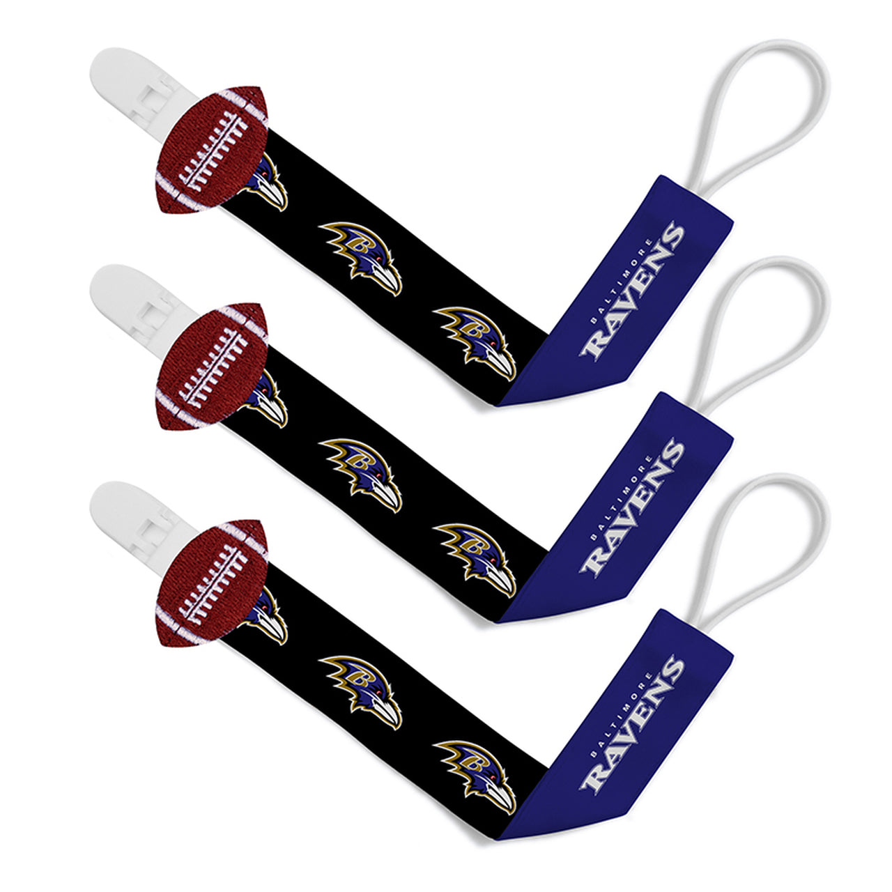 BABY FANATICS NFL BALTIMORE RAVENS 3-PACK PACIFIER CLIPS