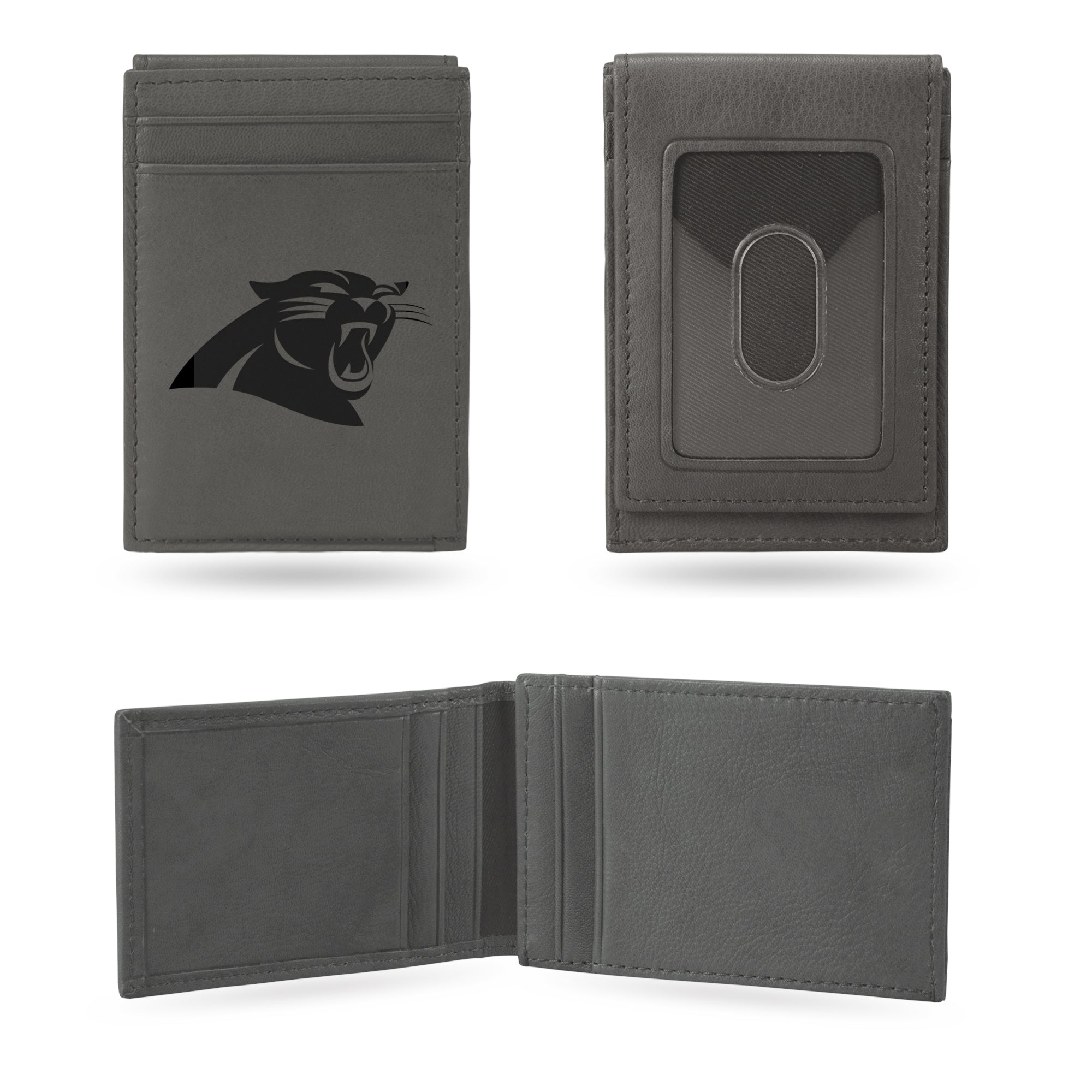 Panthers - Cr Laser Engraved Gray Front Pocket Wallet