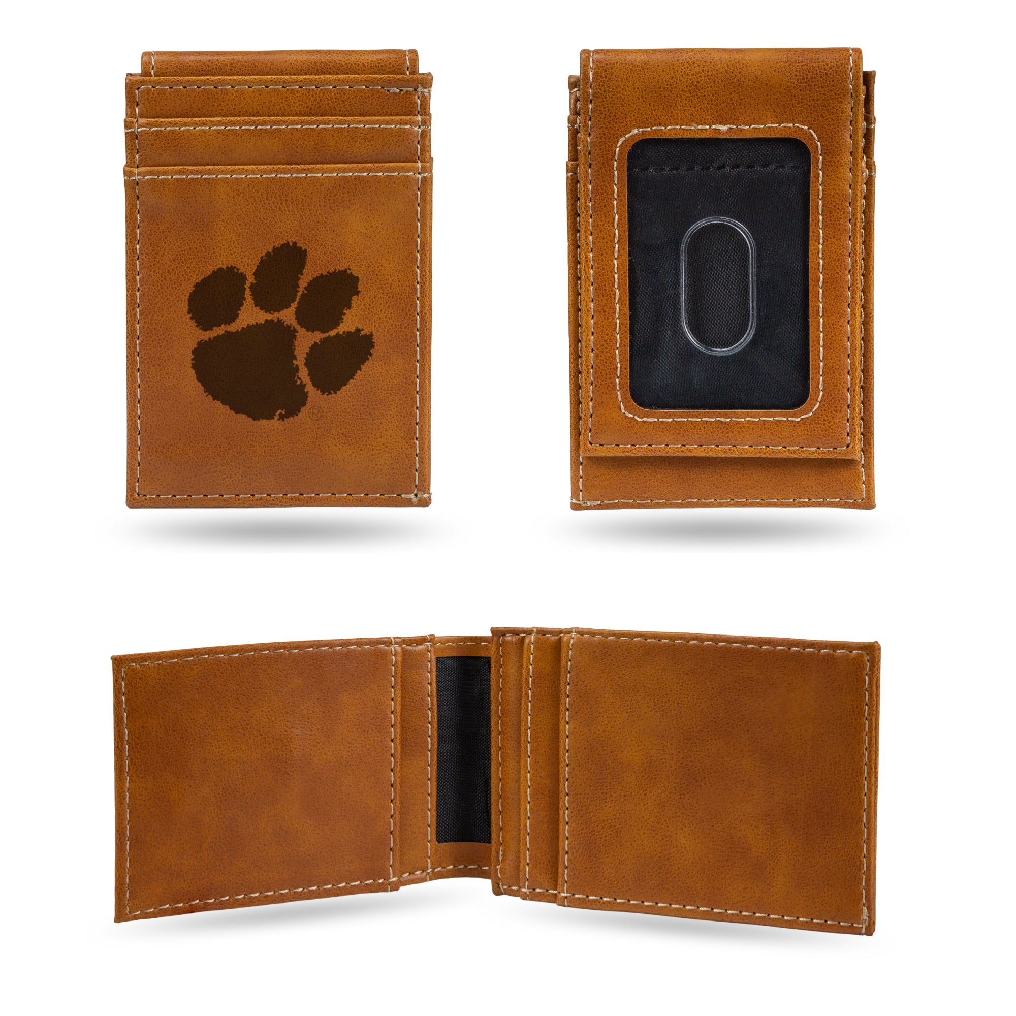 Clemson Tigers Brown Laser Engraved Front Pocket Wallet