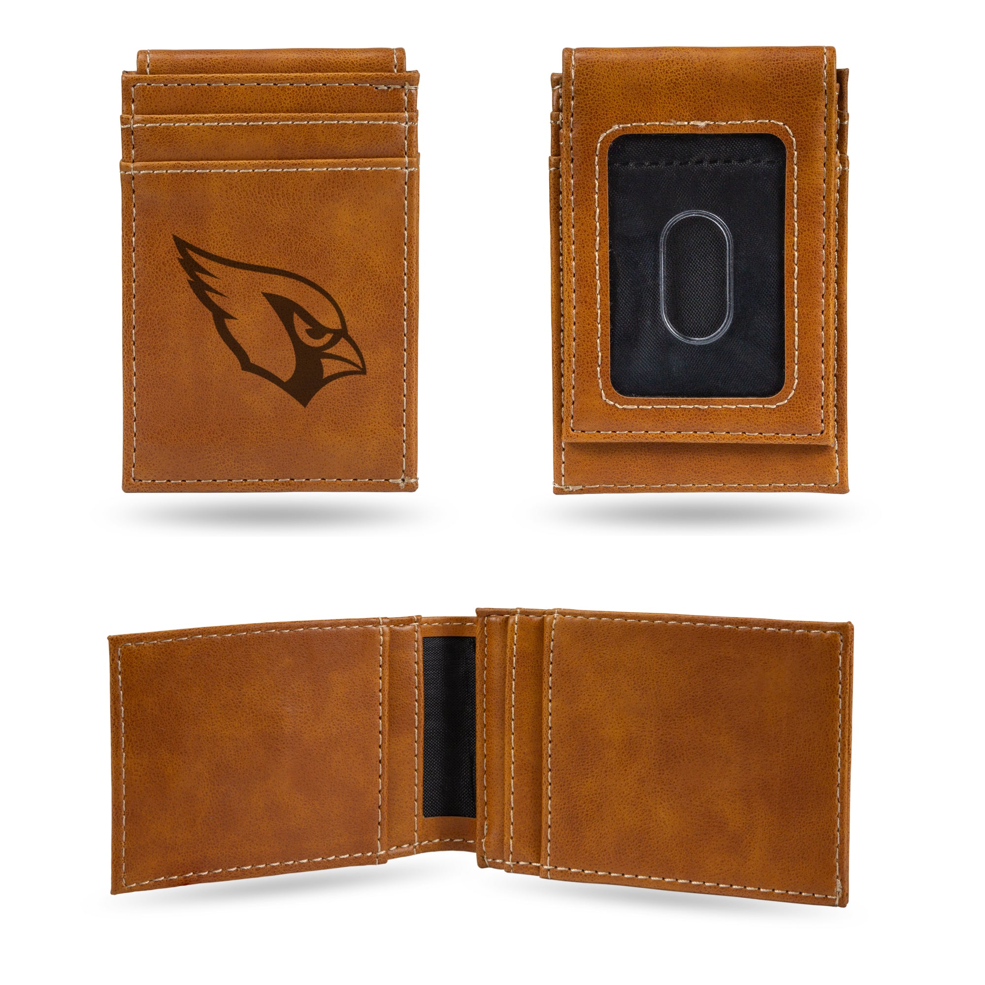 Arizona Cardinals Brown Laser Engraved Front Pocket Wallet