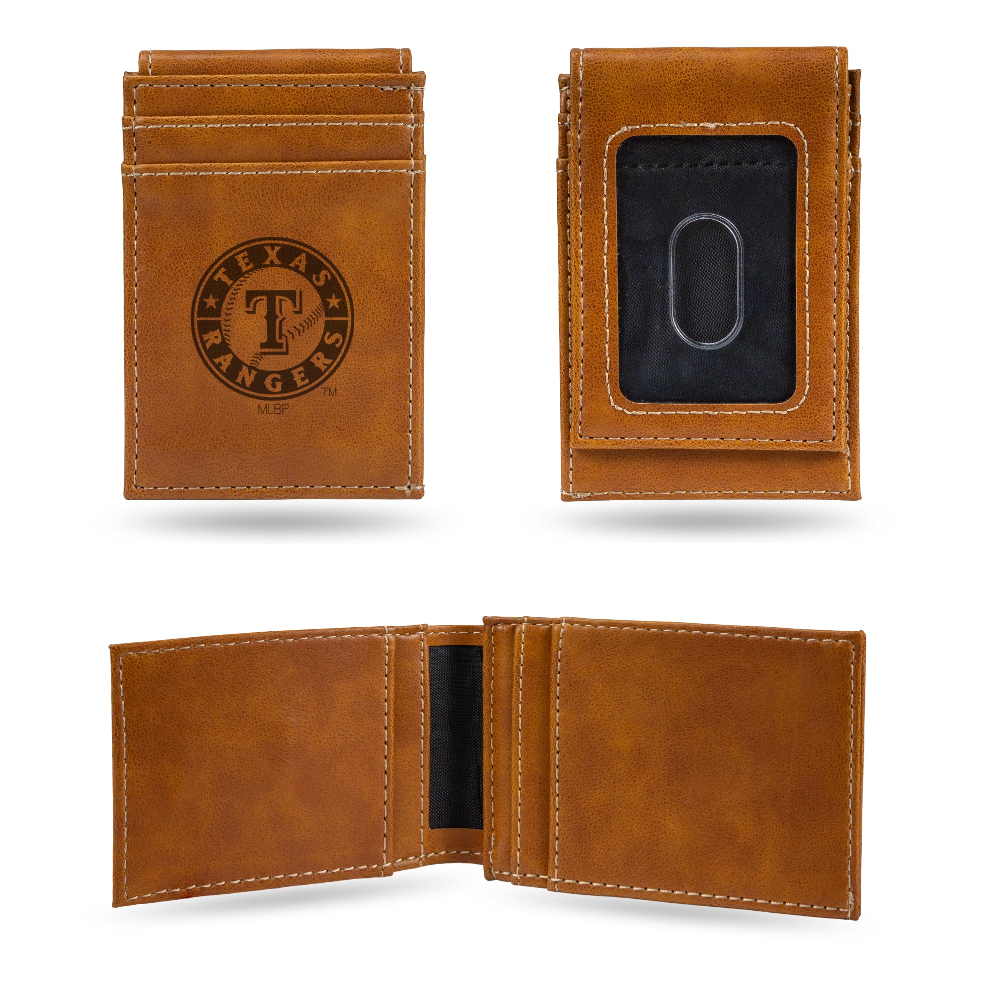 Texas Rangers Brown Laser Engraved Front Pocket Wallet