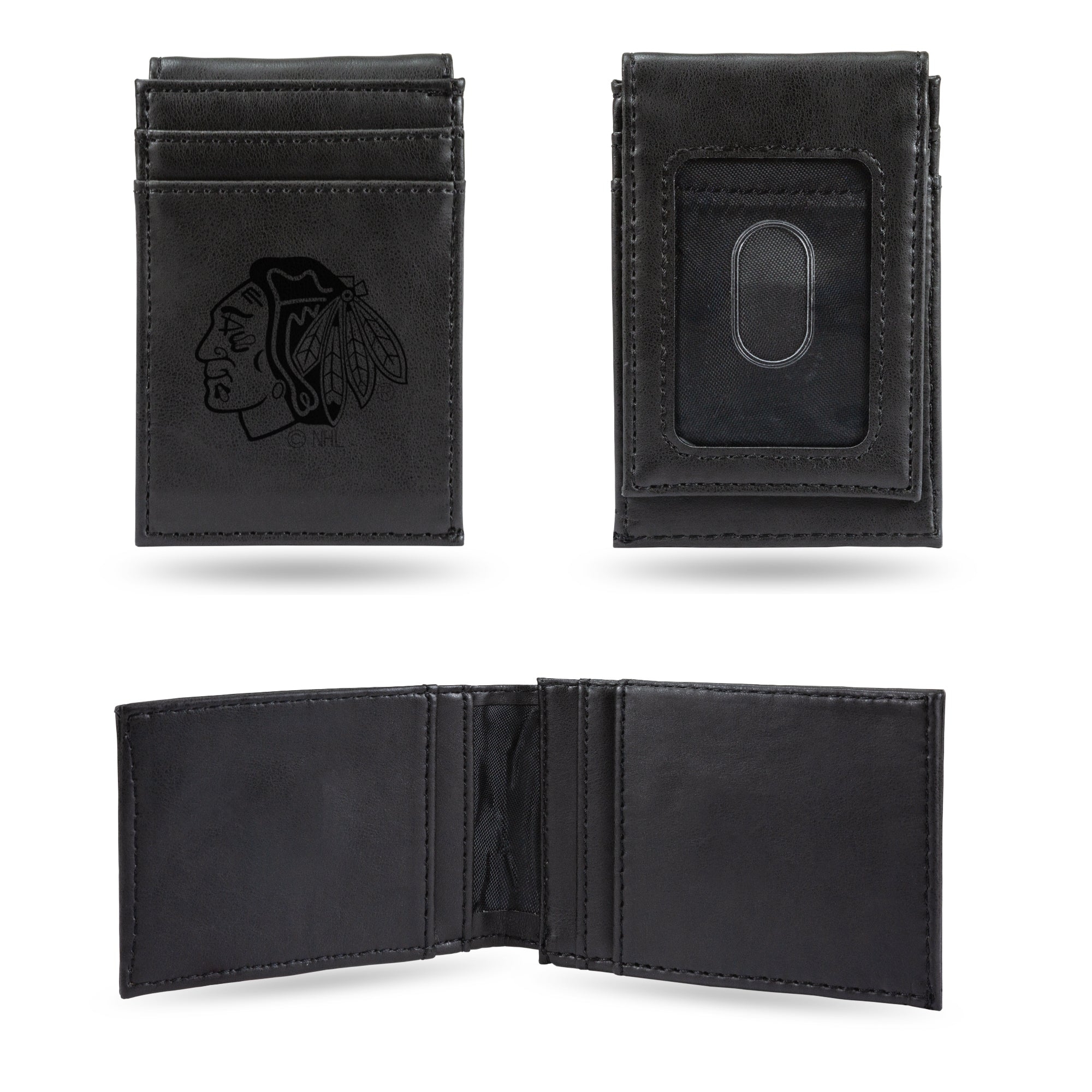 Chicago Blackhawks Black Laser Engraved Front Pocket Wallet