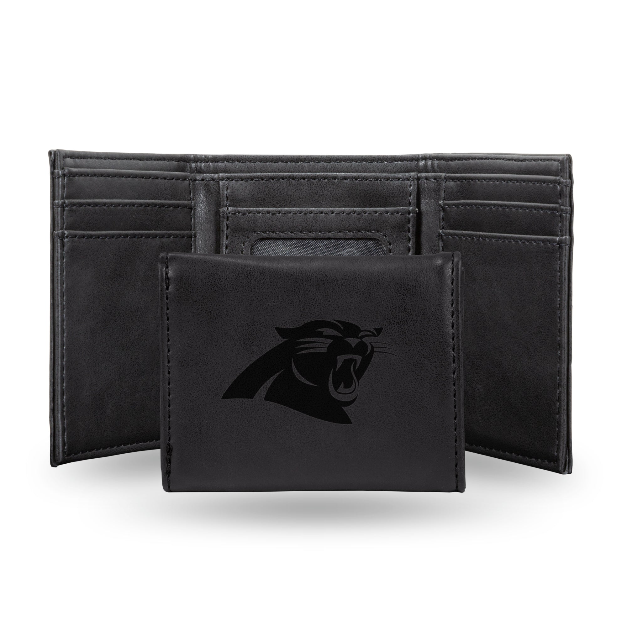 NFL Carolina Panthers Laser Engraved Black Tri-Fold Wallet - Men's Accessory