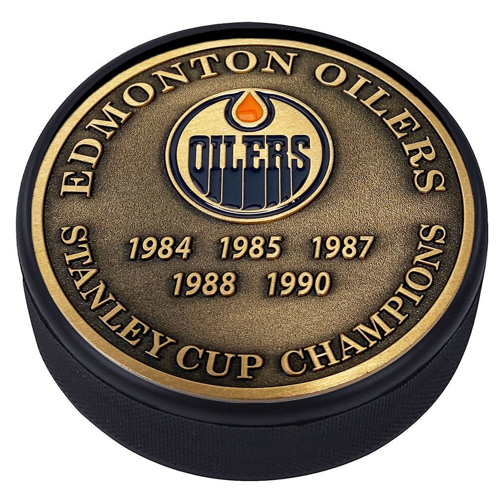 Medallion Puck - Edmonton Oilers Stanley Cup Years Gold