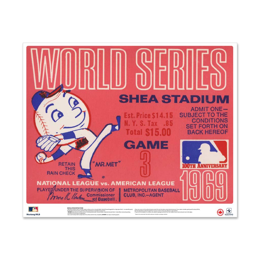 24 Repositionable W Series Ticket New York Mets Centre 1969G3C