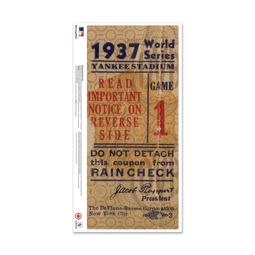 24 Repositionable W Series Ticket New York Yankees Right 1937G1R