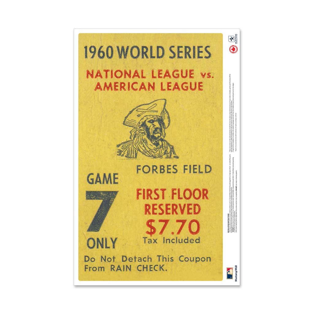 24 Repositionable W Series Ticket Pittsburgh Pirates Centre 1960G7C