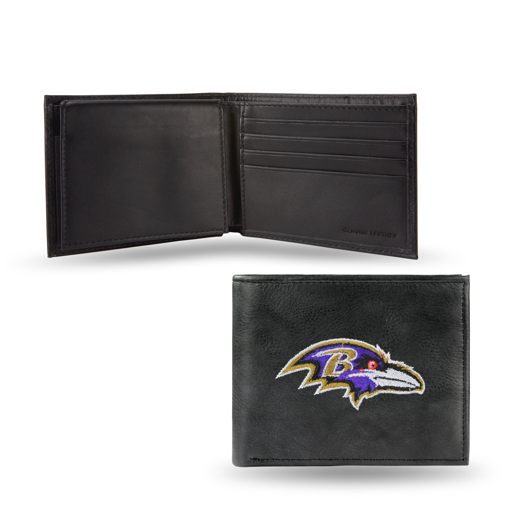 NFL Baltimore Ravens Embroidered Genuine Leather Billfold Wallet 3.25" x 4.25" - Slim