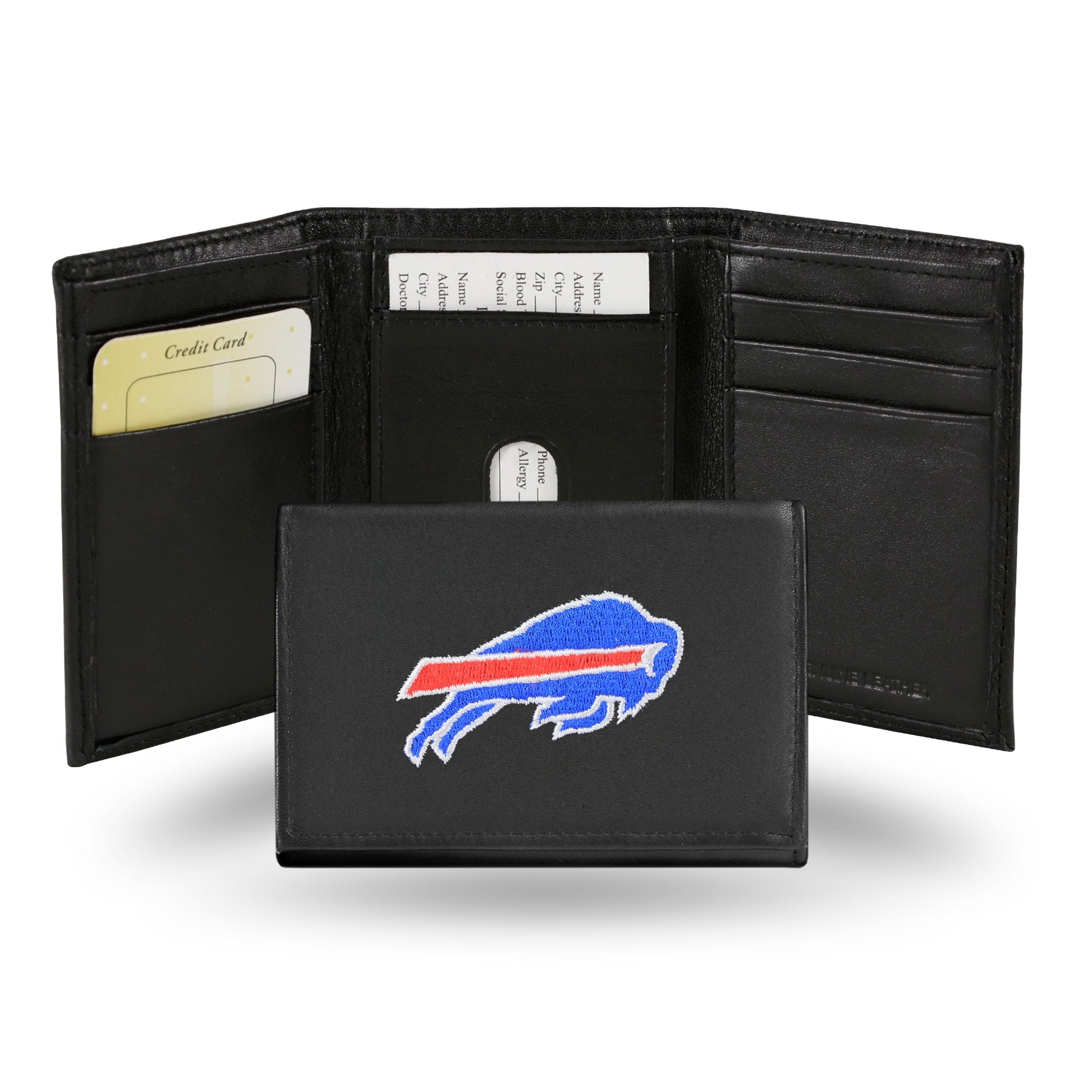 NFL Buffalo Bills Embroidered Genuine Leather Tri-fold Wallet 3.25" x 4.25" - Slim