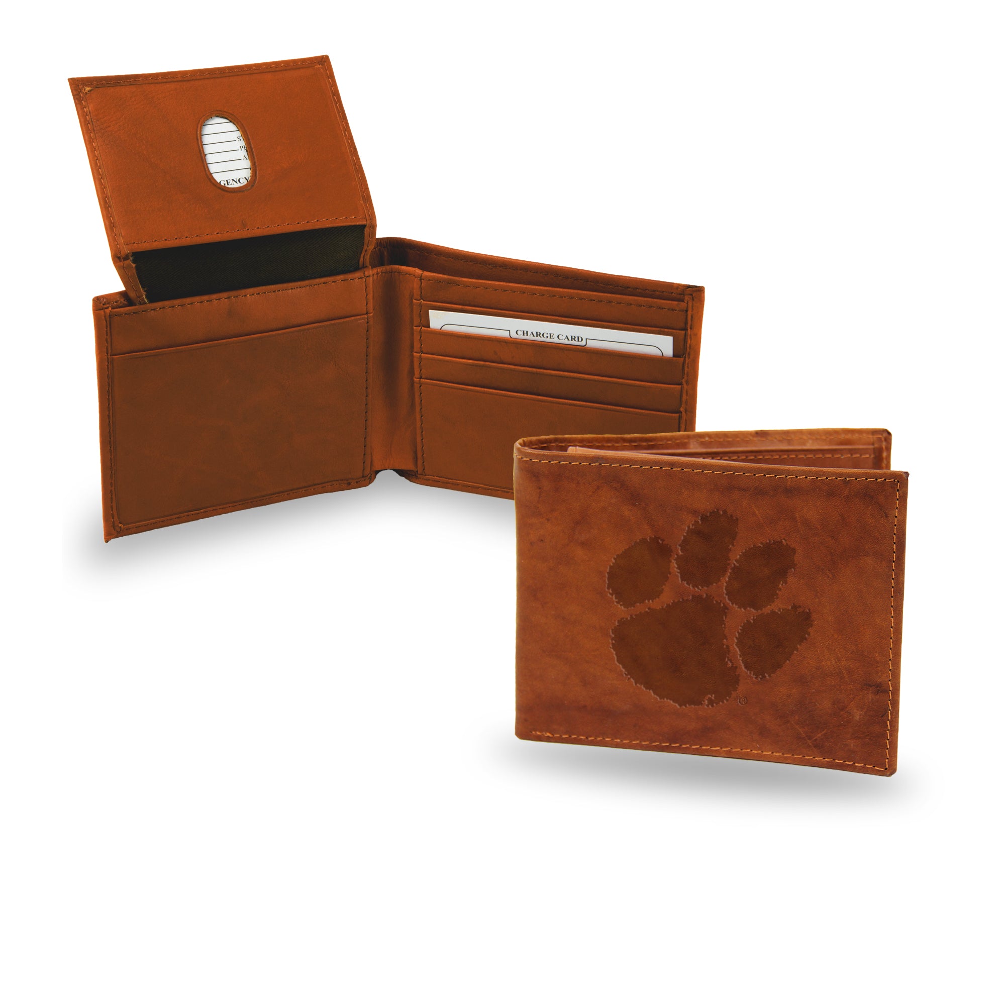 Clemson Tigers Genuine Leather Embossed Pecan Billfold Wallet