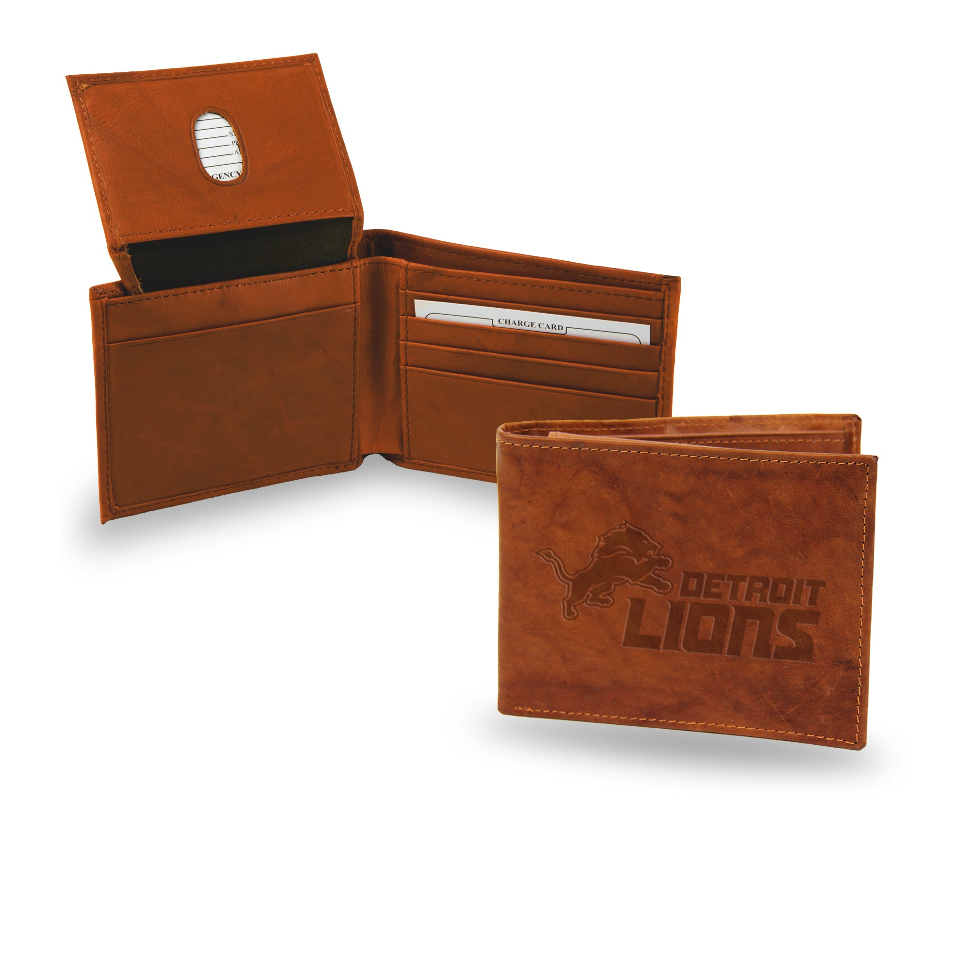 Detroit Lions Genuine Leather Embossed Pecan Billfold Wallet