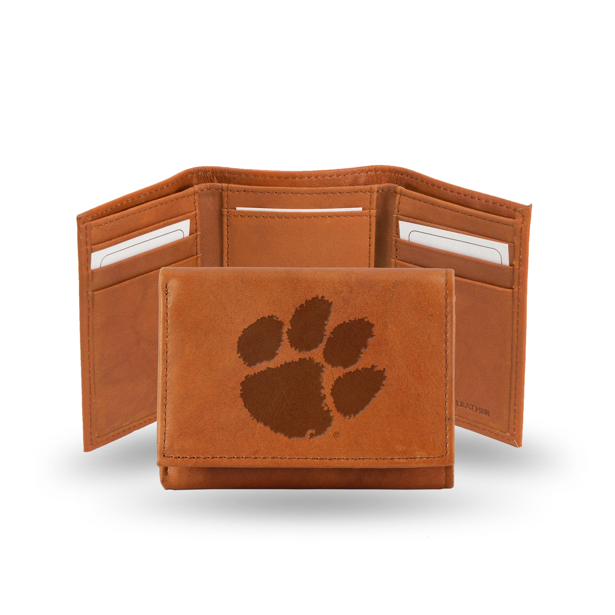 Clemson Tigers Genuine Leather Pecan Tri-Fold Wallet