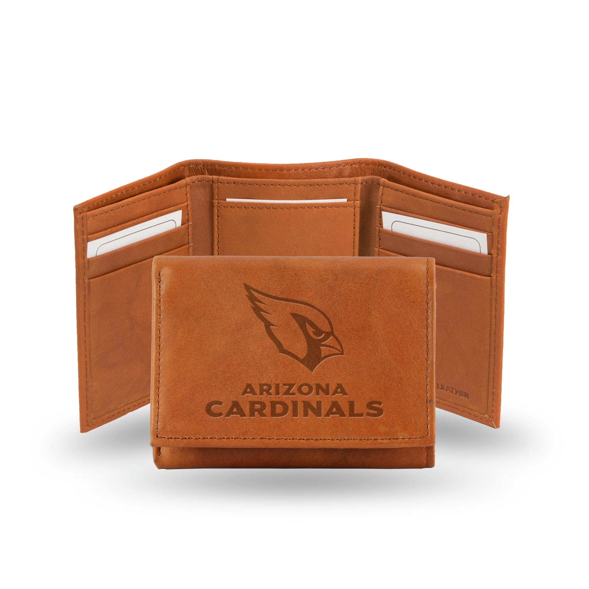 NFL Arizona Cardinals Brown Embossed Genuine Leather Tri-Fold Wallet By Rico Industries