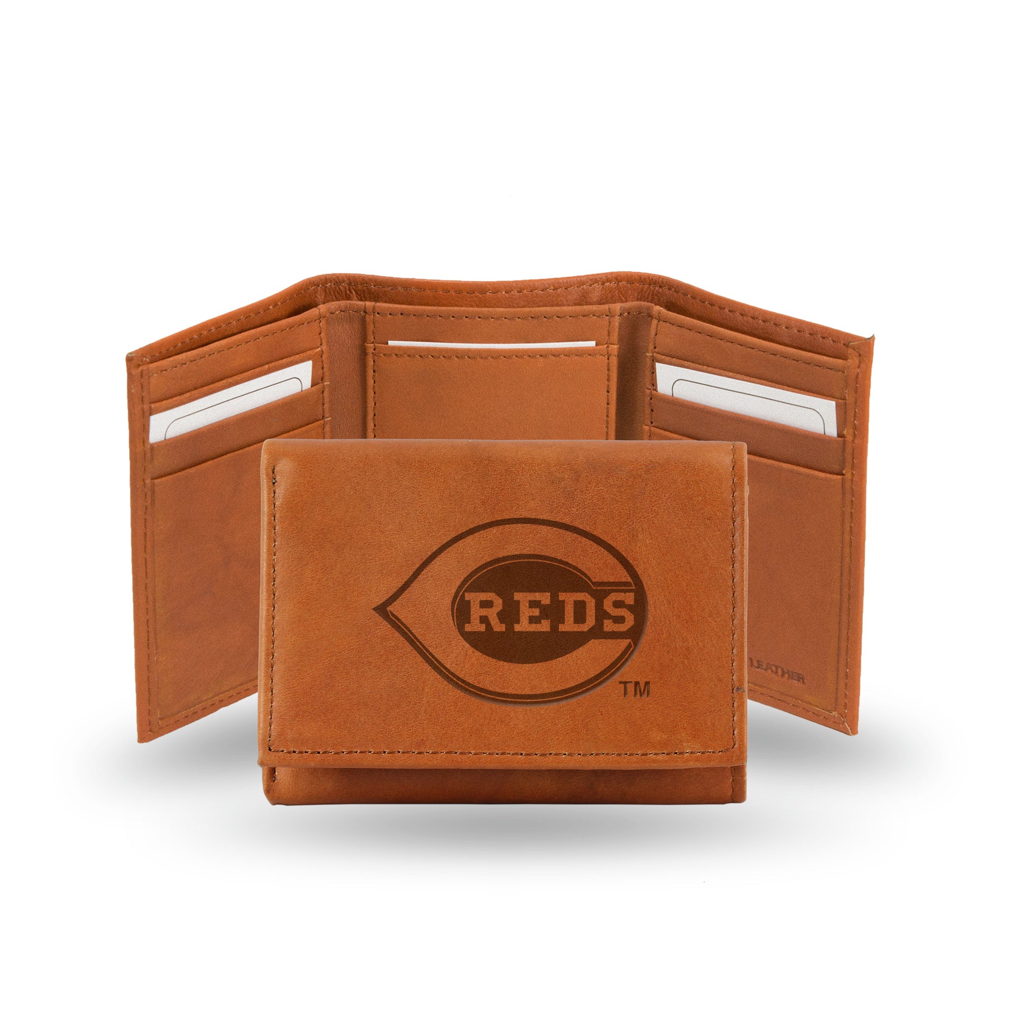 Cincinnati Reds Genuine Leather Pecan Tri-Fold Wallet