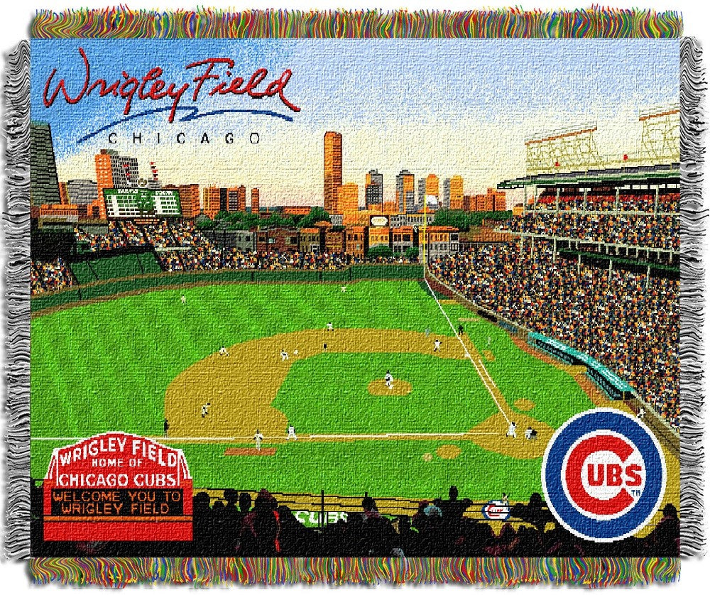 Chicago Cubs MLB Wrigley Field Stadium Woven Tapestry Throw Blanket