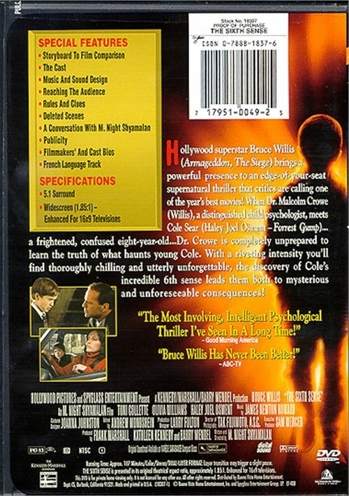 The Sixth Sense : Special Edition (1999) - Bruce Willis DVD – Elvis DVD ...